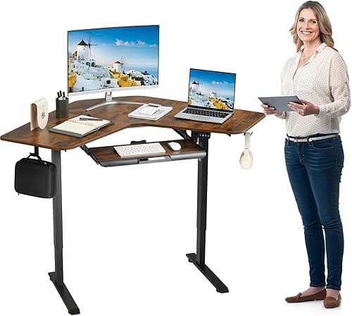 ETHU Electric L-Shape Standing Desk with Keyboard Tray, Height Adjustable
