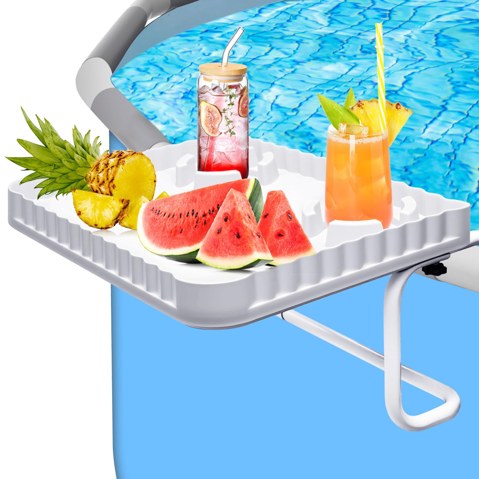Pool Bar, Above Ground Pool Bar with 2 Drink Cup Holders,Poolside Table for Drinks & Snacks,Fits 3" or Less Frame Above Ground Pools Accessories (