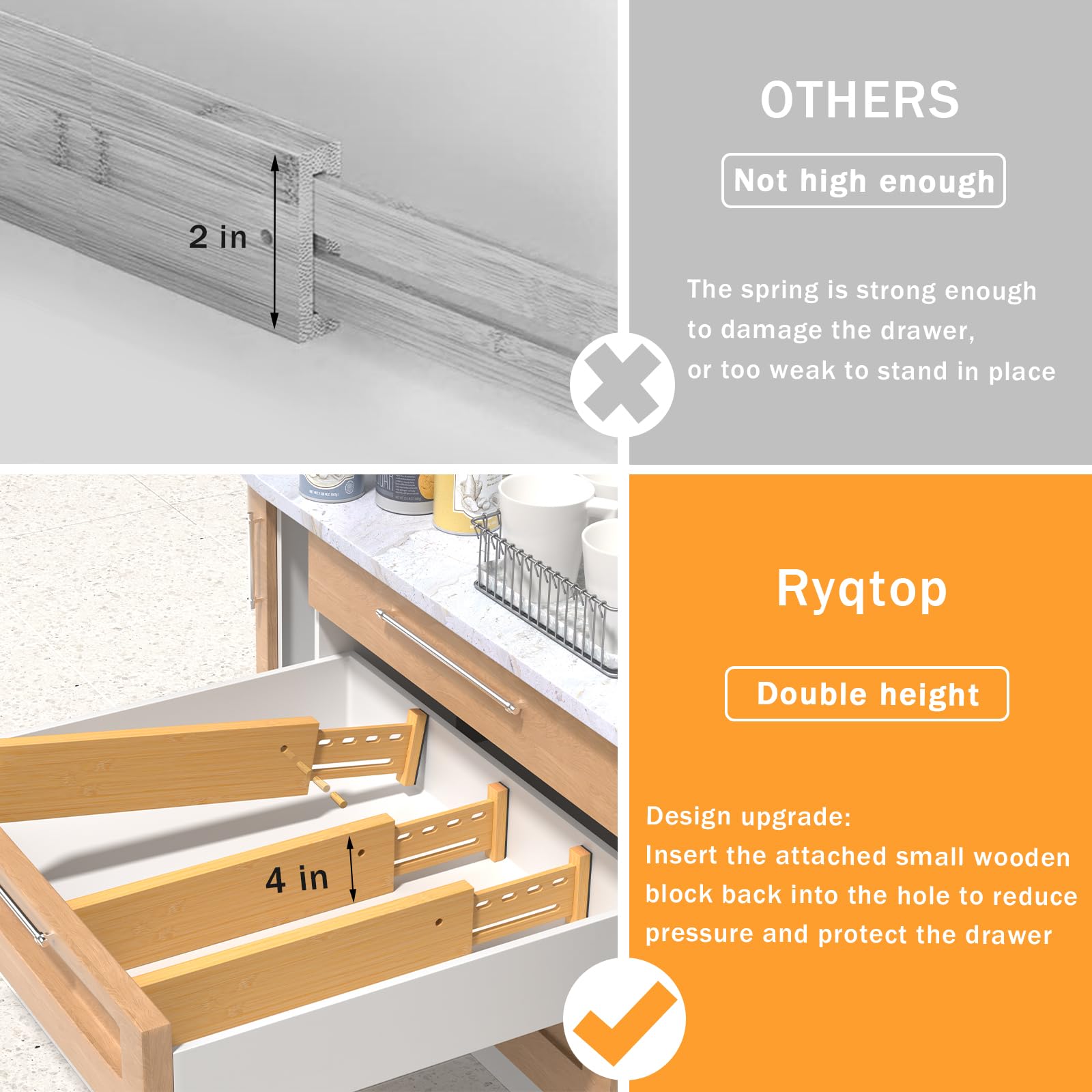 Schubladenteiler aus Bambus, 10,2 cm hoch, 32,5–45,7 cm, verstellbare Schubladen-Organizer für Kleidung, erweiterbare Kommoden-Trennwände im Schlafzimmer/Küche/Bad/Büro, Organisation und