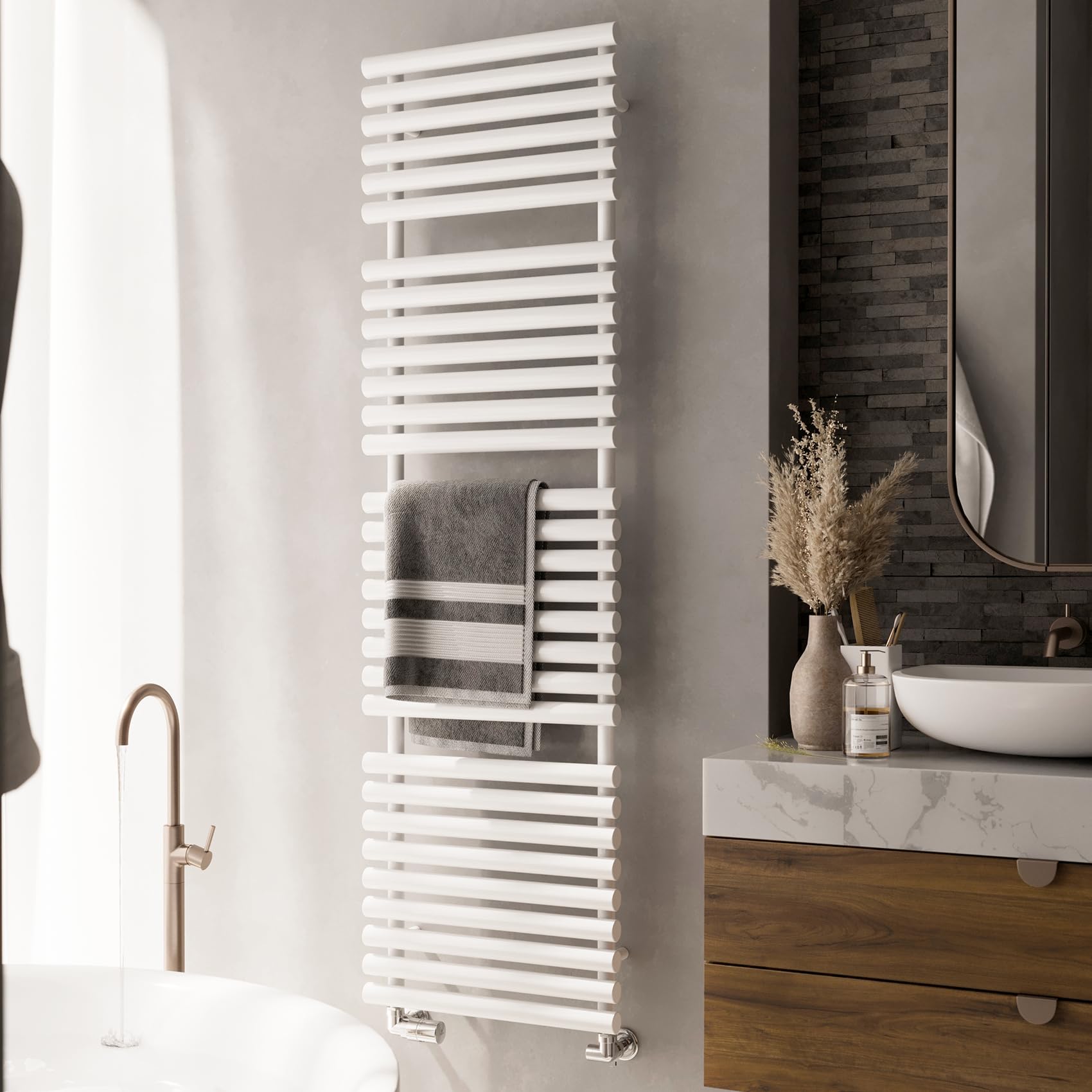 Heated Towel Rail, Rolo-Towel, 1800/520, White Ral 9016