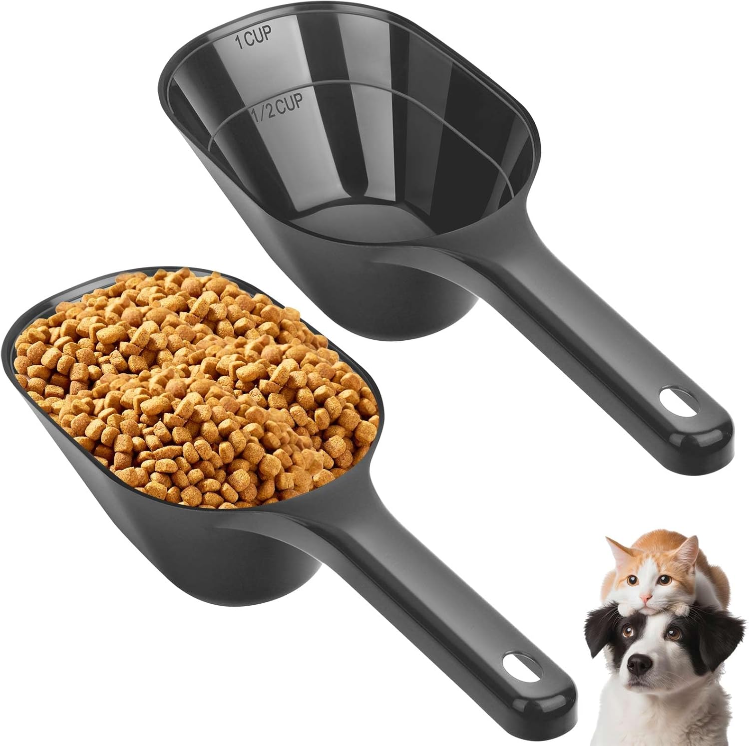 2 PACK Dog Food Scoop,1 Cup Capacity Pet Food Scoop With Measuring Lines For Dog, Puppy and Cat (Black)
