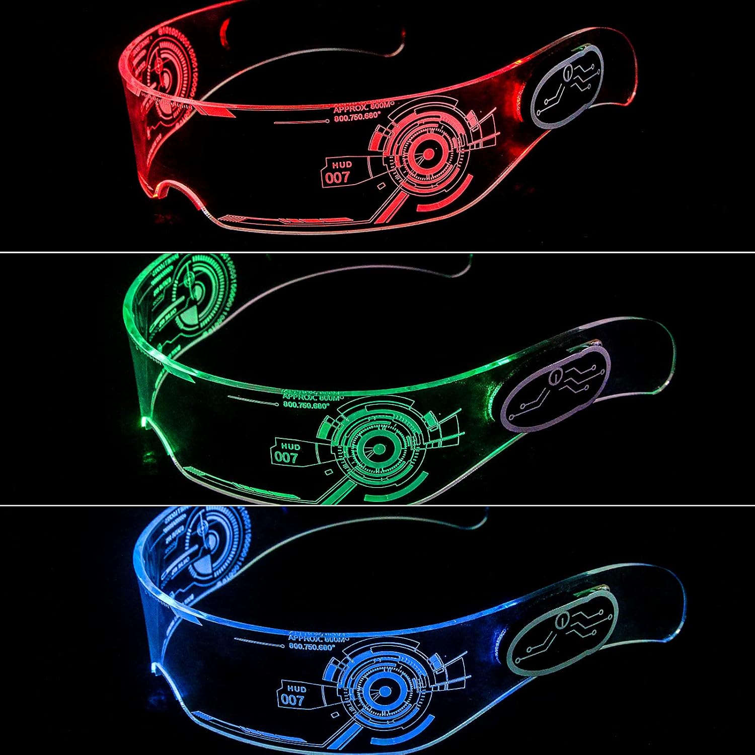 FENCY LED Glasses with Batteries, Luminous Glasses ,Flashing/Fixed Light Colors, flashing in The Dark, party Futuristic style Glasses : Clothing, Shoes & Jewelry