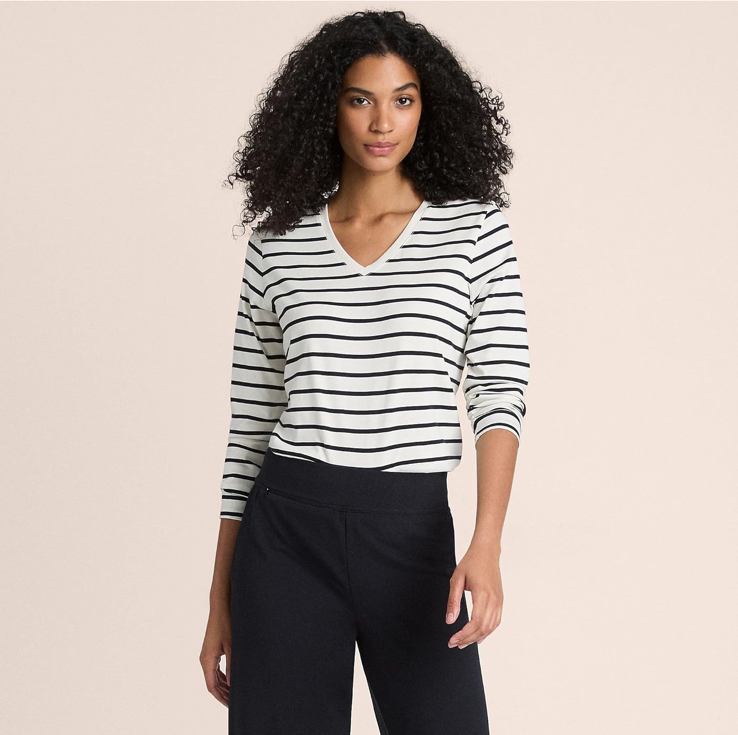 Lands' End Women's Relaxed American-Grown Supima Cotton Long Sleeve V-Neck T-Shirt - Image 3