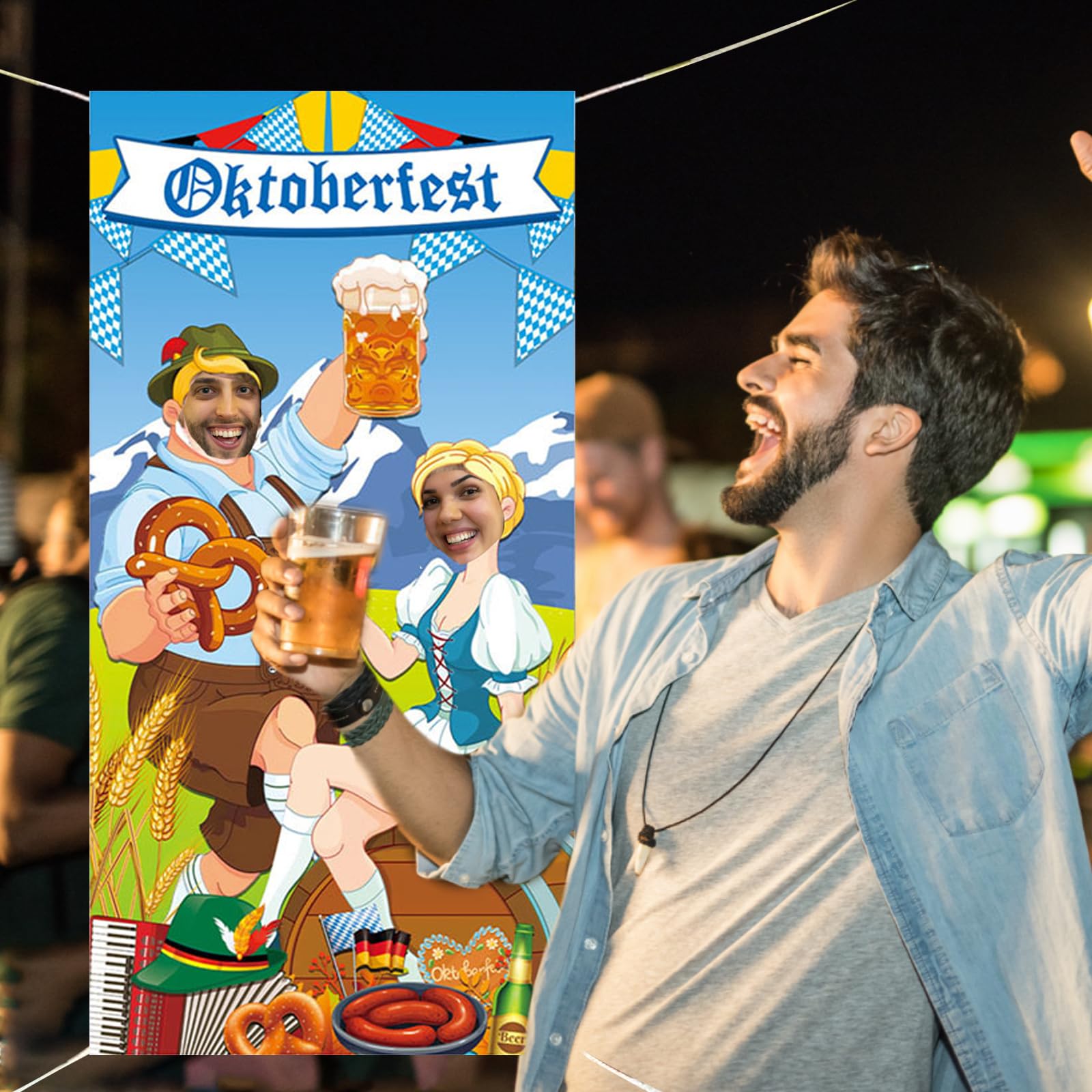 XZEIT Festival De Bière Bavaroise,Toile De Fond Photobooth Géant En Tissu, Décoration De Soirée Dansante,Porte De Photo,Fournitures De Jeux,Photo Pour La Décoration Fête à Thème
