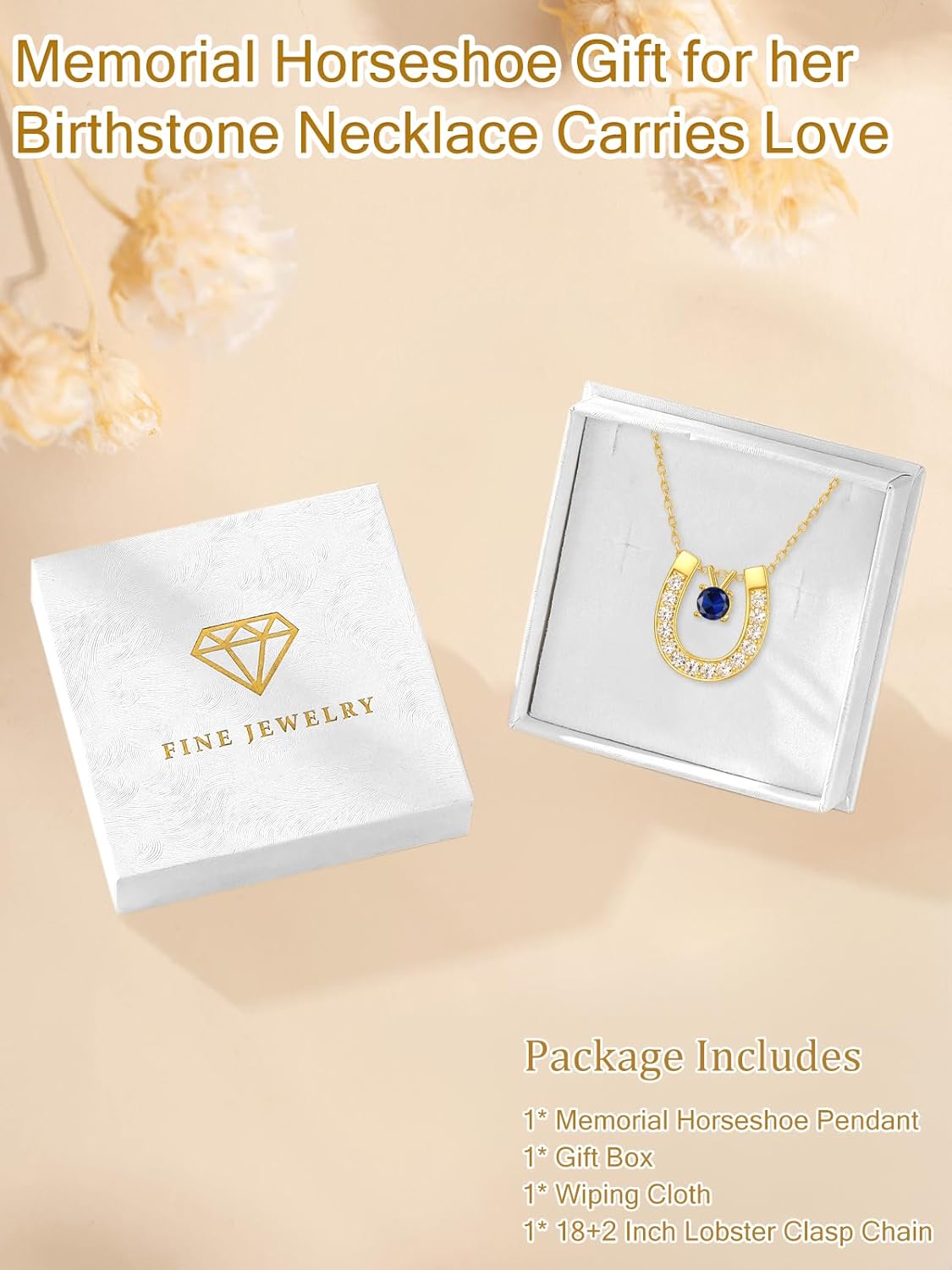 Lucky Horseshoe Pendant 14K Gold Horse Birthstone Necklace for Women Lucky Jewelry Gifts for Cowgirls Equestrian Birthday Mother's Day