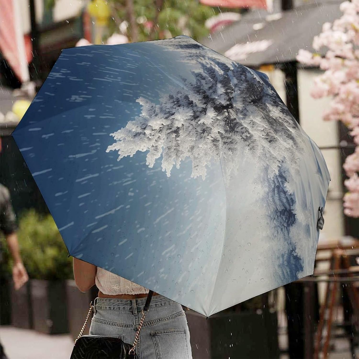 Snow Pine Tree Christmas Umbrella Extra Large Folding, Travel Umbrella Windproof, Compact, Golf Umbrella With Unique Patterns, Fashionable And Beautiful for Men And Women.