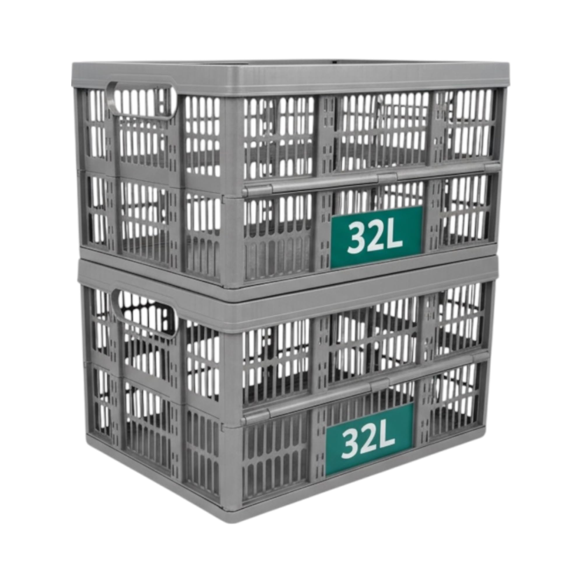 Optimal Products Strong Folding Collapsible Plastic Storage Crates Boxes Stackable Basket 32L (PACK OF 2)