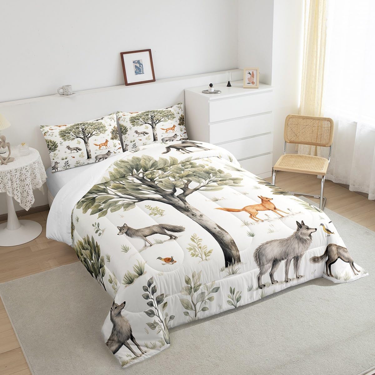 Feelyou Fox Bedding Set Twin Size Animal Comforter for Kids Teens Woodland Fox Comforter Set Nature Wildlife Quilt Set 2Pcs