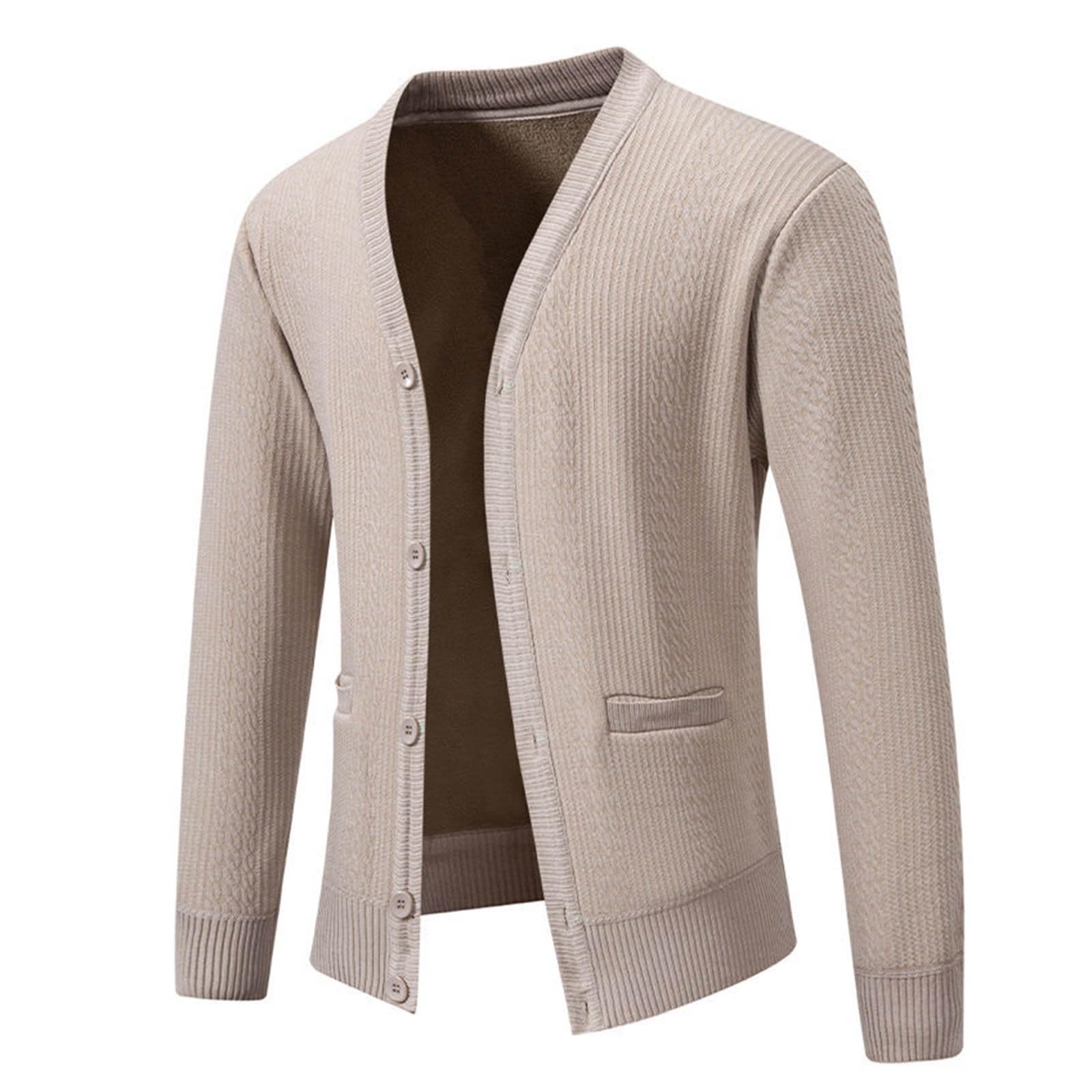 Genérico Cárdigan Lana Hombre, Botones Chaqueta Hombre con Botones Suéter Manga Larga Ajuste Delgado Forro Polar Cárdigan con V-Neck con Bolsillos para Exterior El Ocio