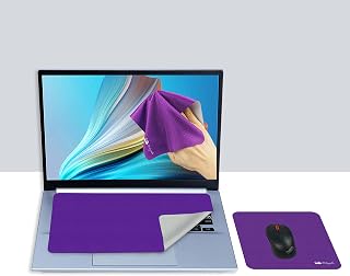 Bilymate 3in1 Anti Slip Silicone dots Multi-Functional Microfiber Cloth Mouse Pad, Portable & Washable Keyboard Cover for Laptop and Screen Microfiber Cleaning Cloth 2pcs one Set Purple