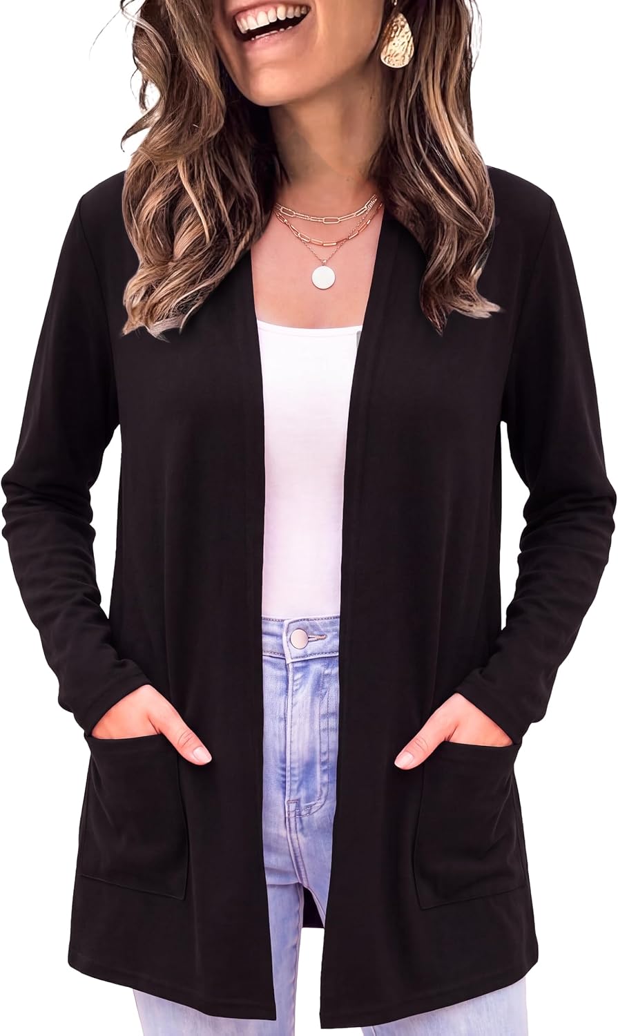 Newchoice Womens Lightweight Long Sleeve Cardigans with Pockets Summer Casual Open Front Sweater Cardigan Duster