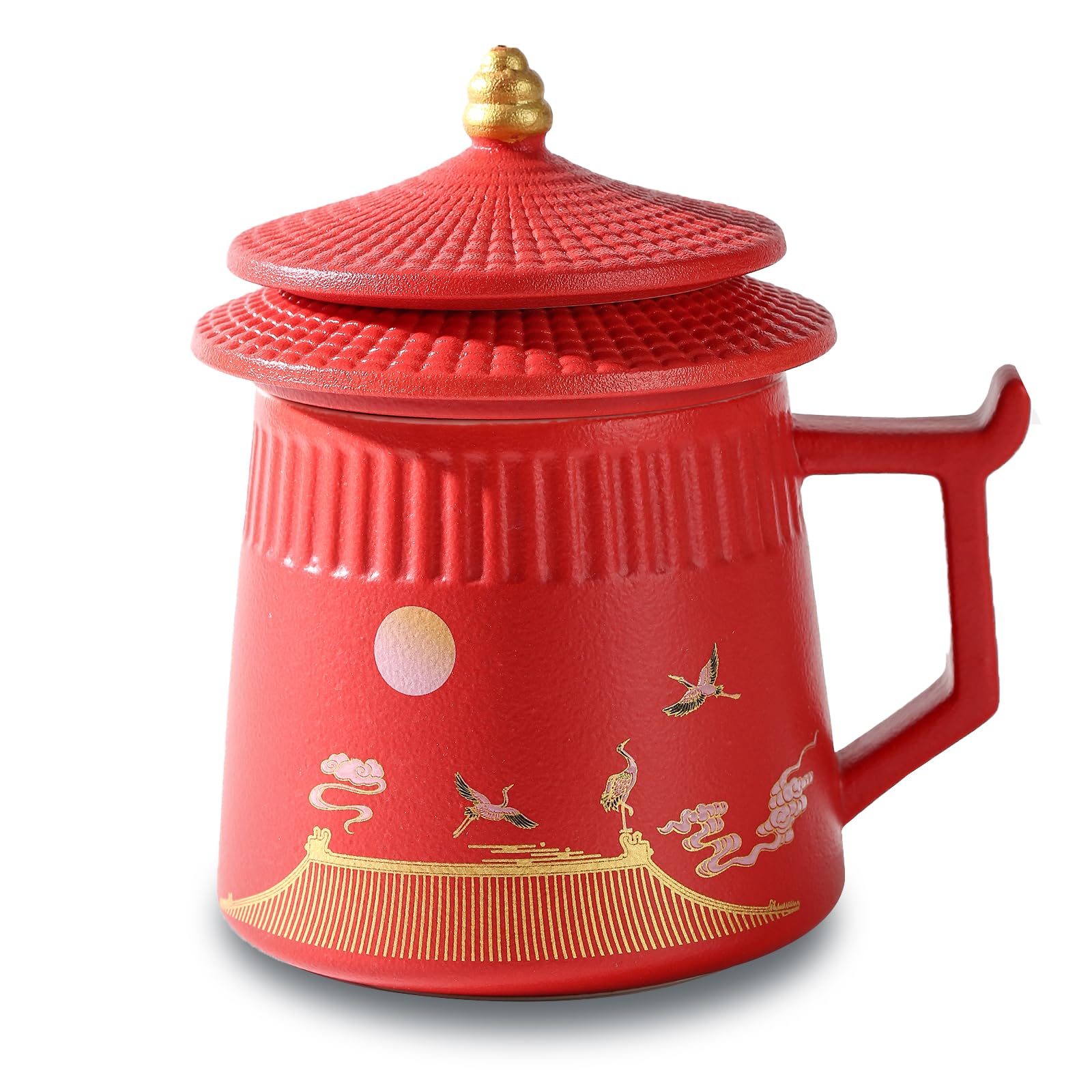 Taza de té de cerámica con infusor y tapa, taza de 14.5 onzas para té de hojas sueltas, taza de té grande de viaje con colador fino y asa para regalos para amantes del té