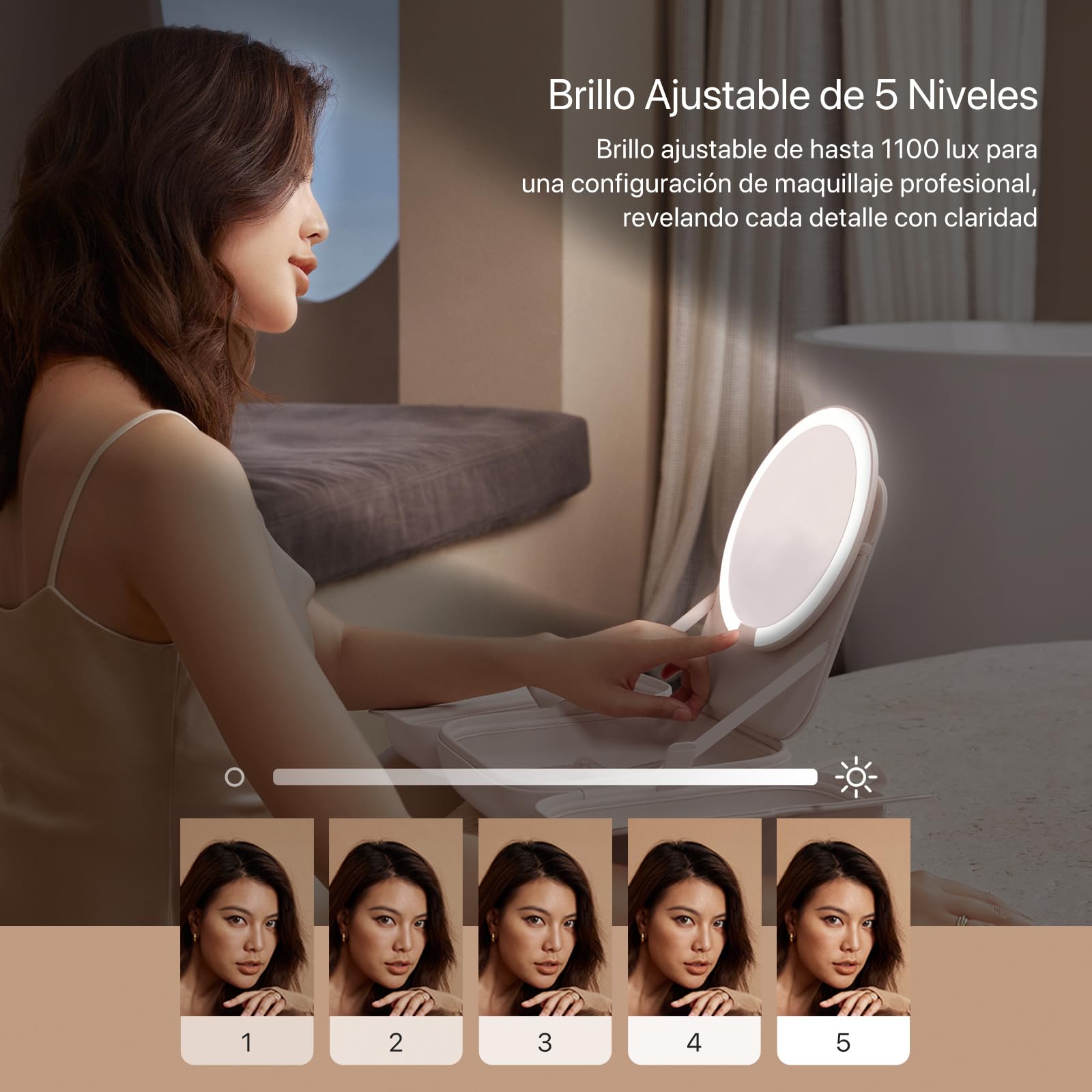 AMIRO Bolsa de maquillaje M2 con espejo LED, organizador de viaje, Rosado, Moderno