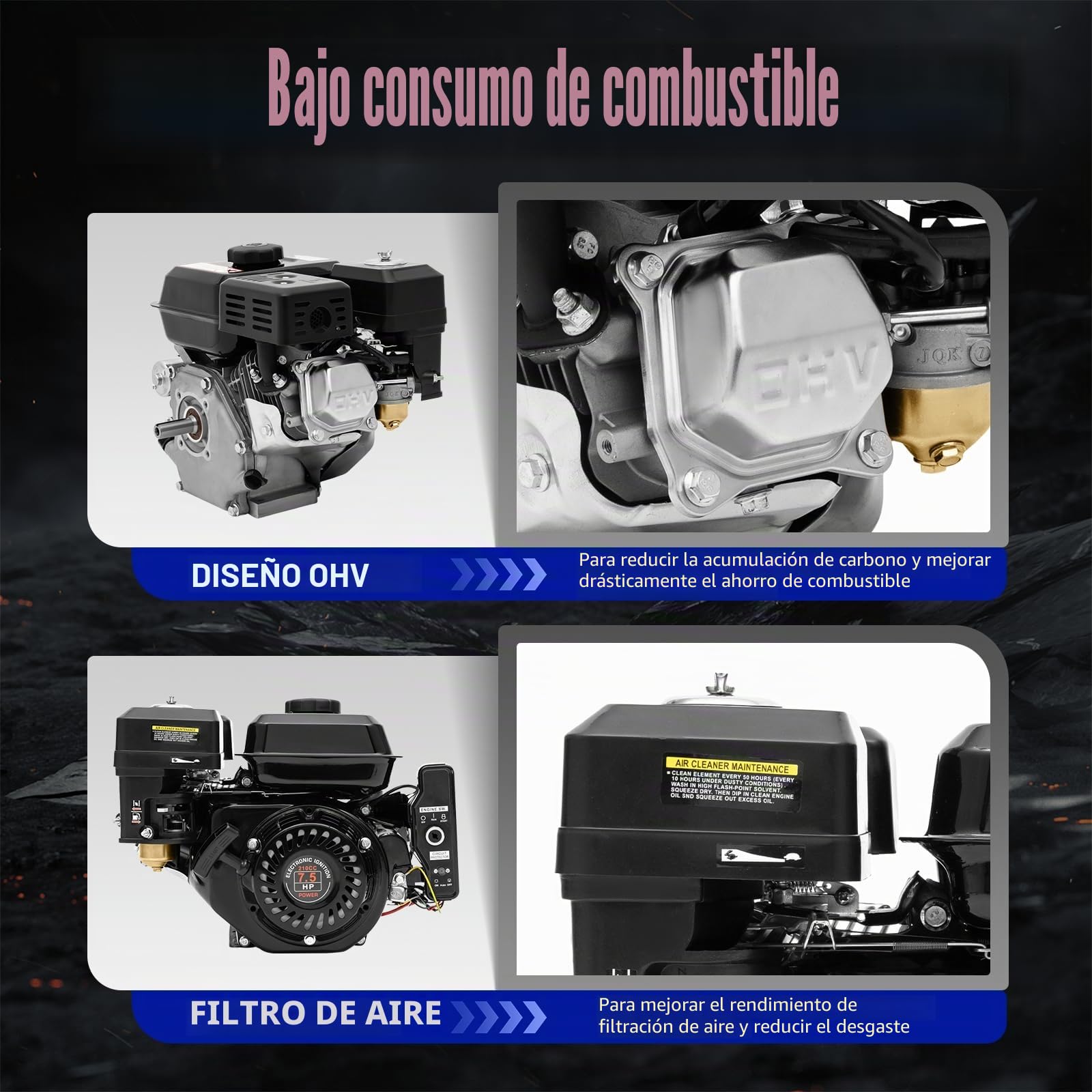 Motor de gasolina de 7,5 CV, motor de 4 tiempos con arranque eléctrico, arrancador de cable de 210 cc, generador vertical, adecuado para karts, compresores, excavadoras y generadores.