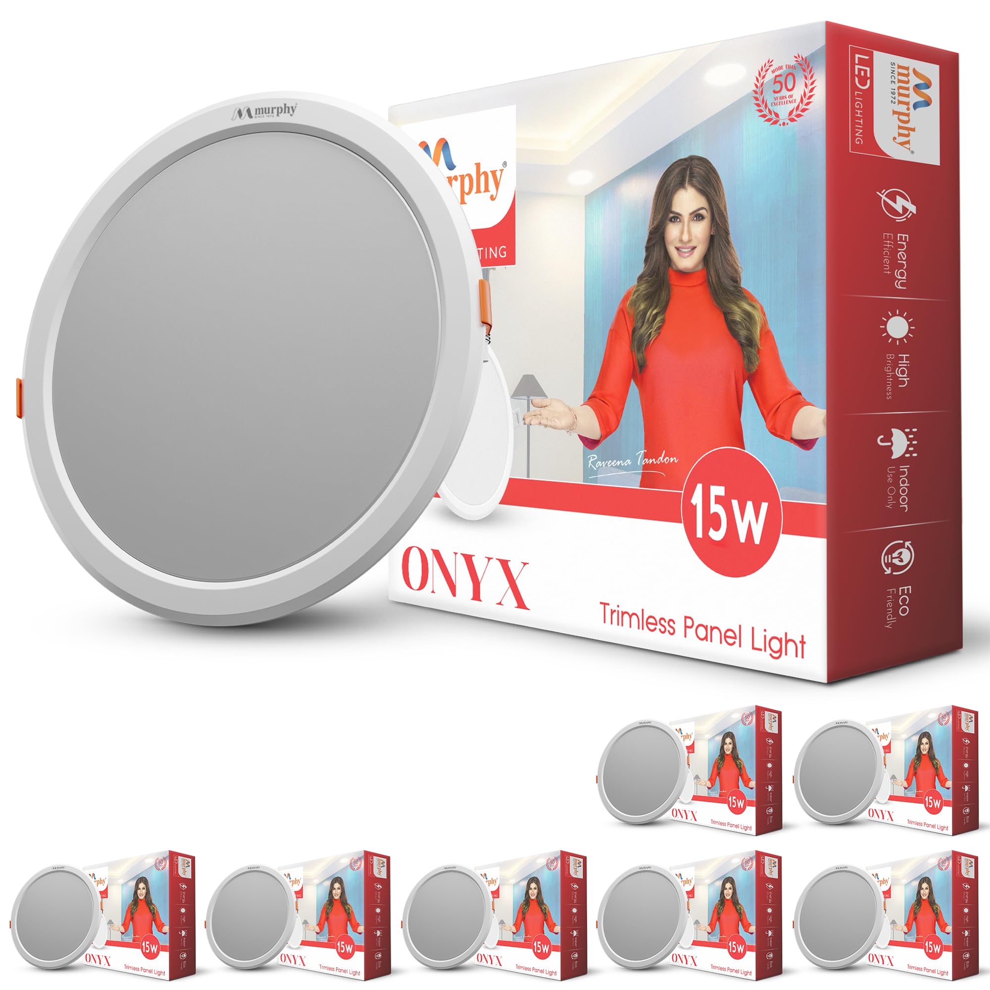 Murphy Trimless Round LED Panel Light – 15W Cool White | Glare-Free, Recessed Ceiling Downlight for Home & Commercial – Pack of 8