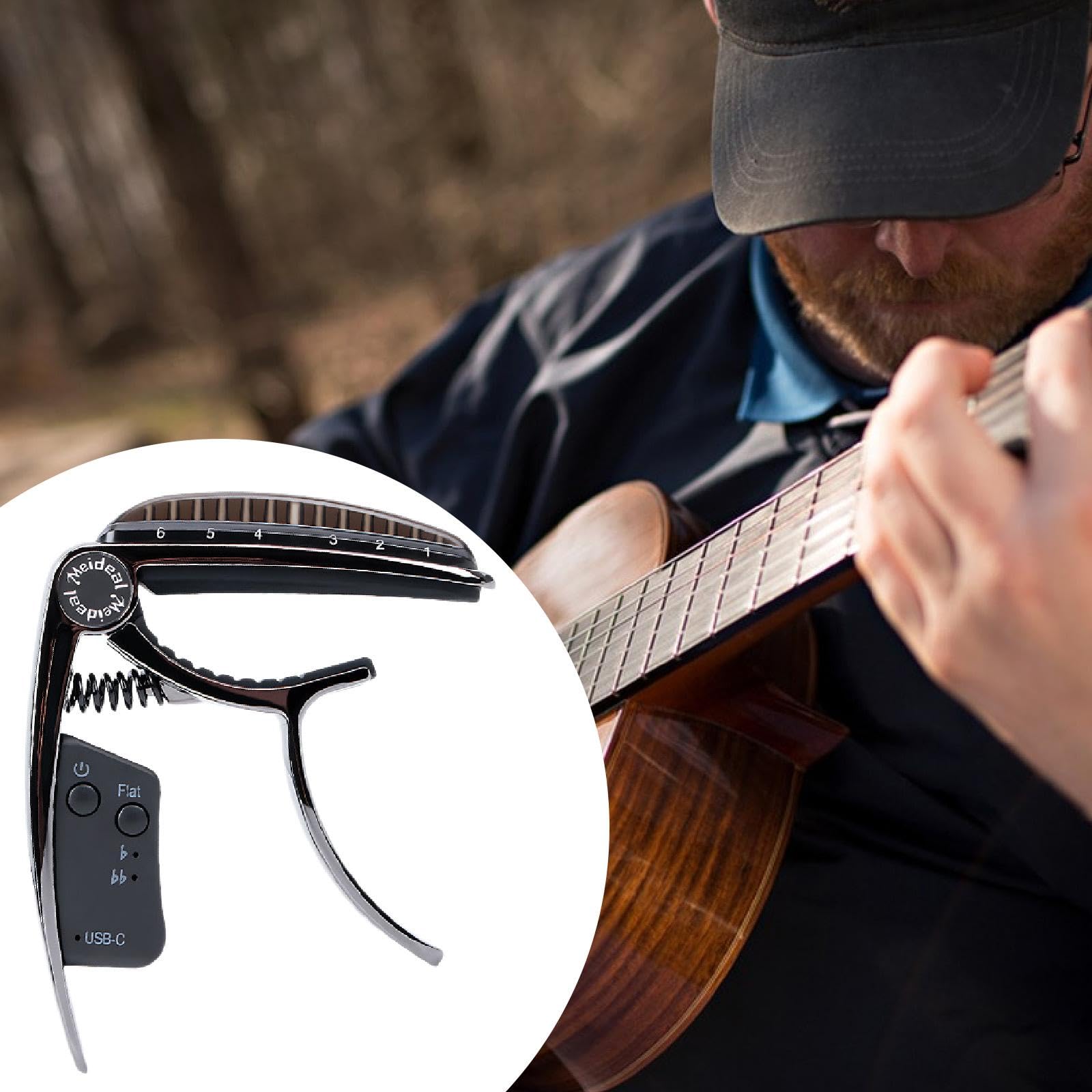 Kapodaster, Stimmgerät, Clip für E Gitarre für Klassische Bassgitarre, Schwarz