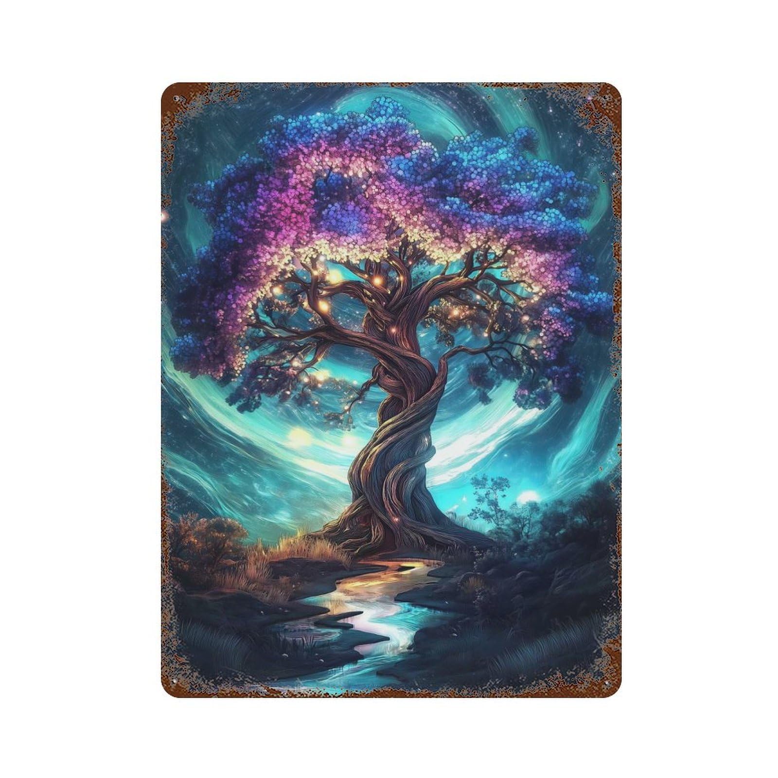 Mystical Tree of Light Decorative Tin Sign 15.7"x11.8", Retro Wall Decor for Basement, Hobby Room And Garage Decor