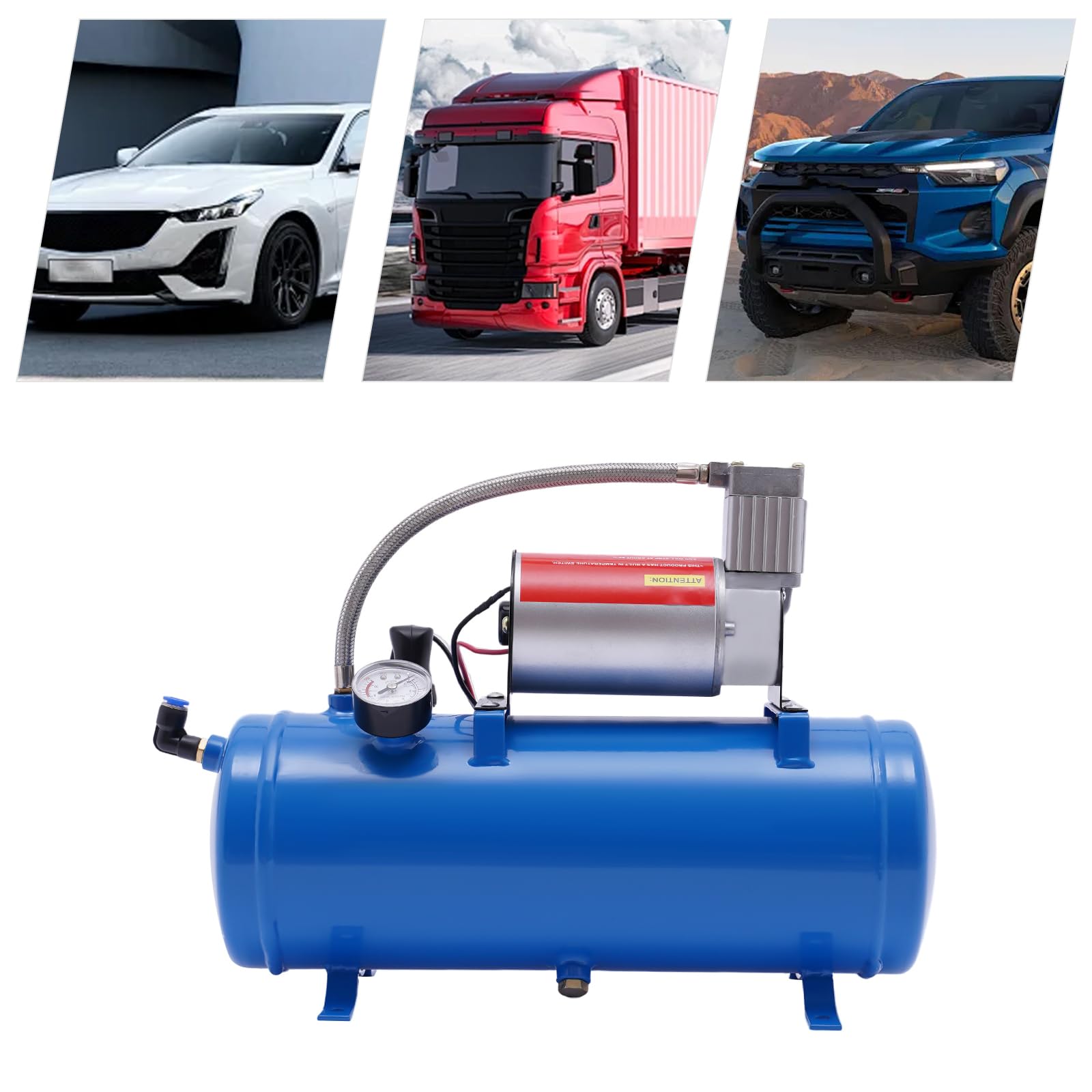 MINRS Compresor silencioso, 10 bar, compresor de aire comprimido, 6 L, caldera de 12 V, con manguera de 3,8 m, corte de 8 bar y se abre automáticamente a 6 bar