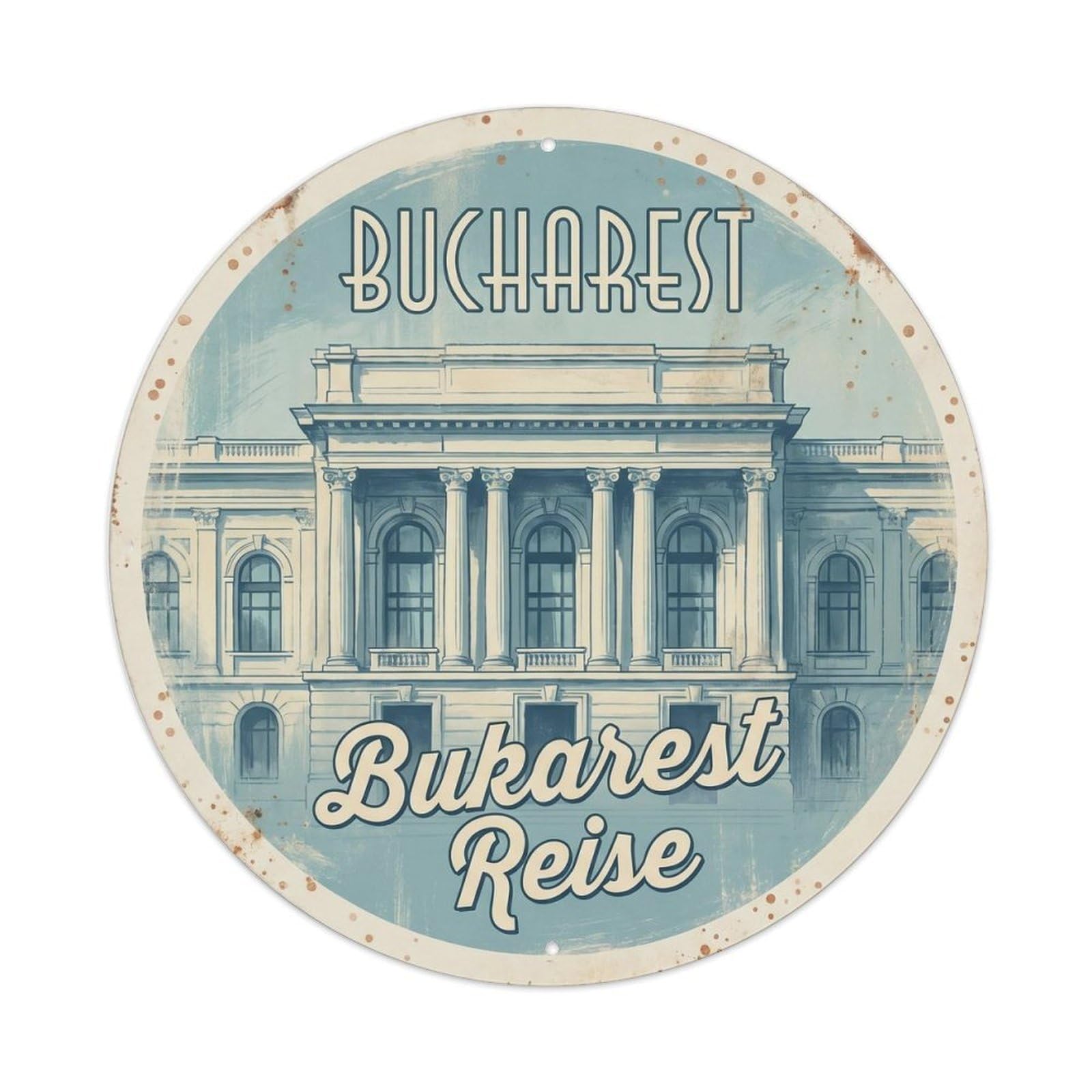 Fqcyn Style Vintage Travel Bucharest Neoclassical Architecture Metal Tin Sign