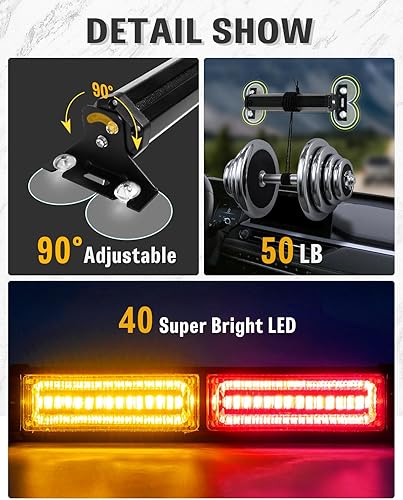 Miniatura 82 de HLauto Barra de luz estroboscópica de emergencia 1002L para asesor de tráfico: luz intermitente de advertencia de seguridad de 40 LED, visera N.° 01