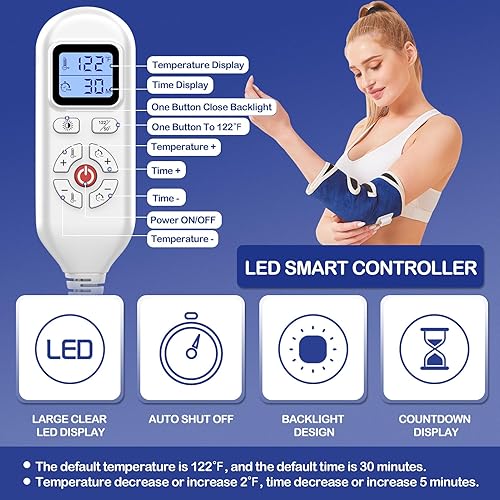 Miniatura 6 de JOBYNA Almohadilla térmica para codo, codo de tenis ajustable para hombres y mujeres, 86-158 y apagado automático, terapia de calor de codo para