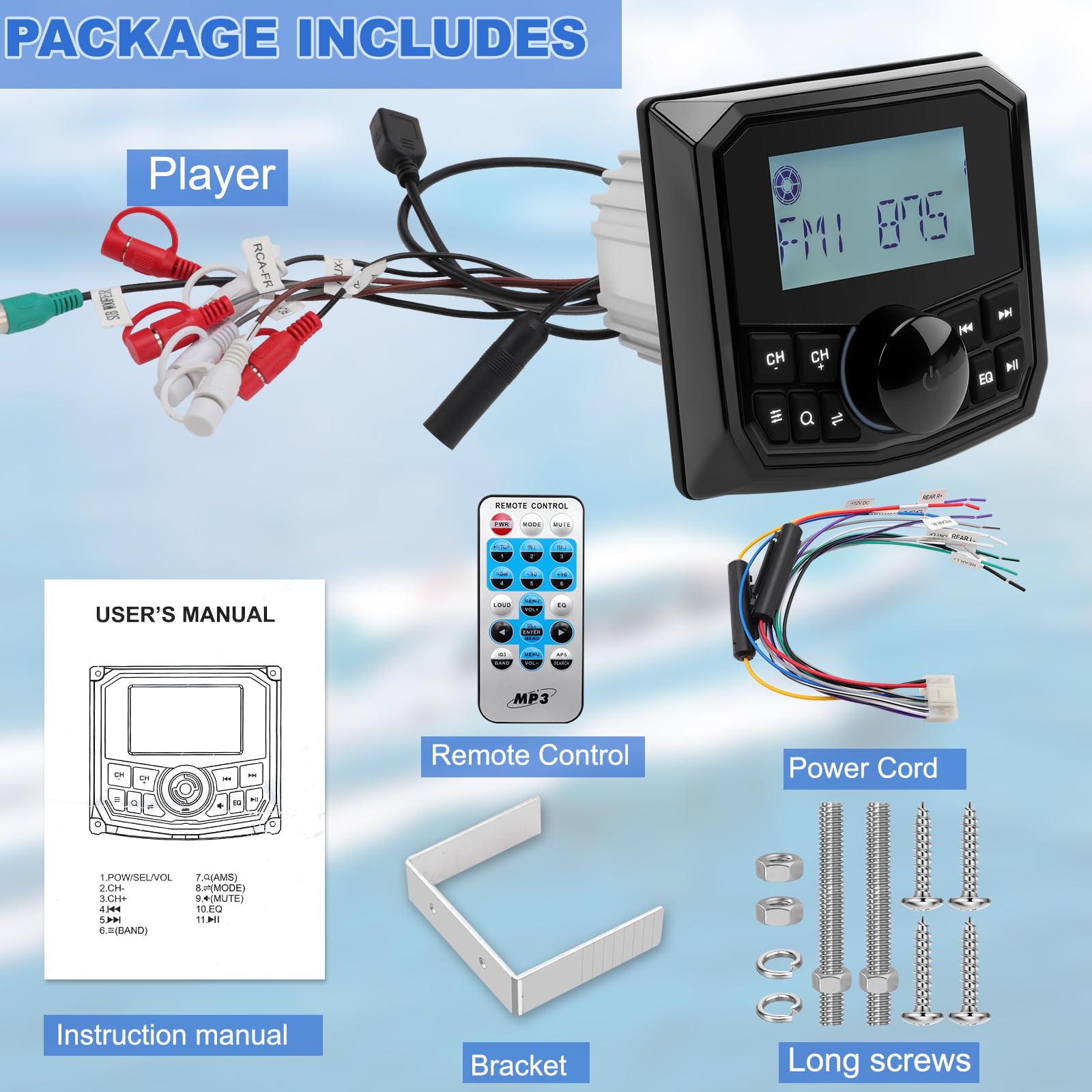 Marine Stereo Radio MP3 Player Receptor FM AM DAB+ Reproductor 12V Estéreo Marina Impermeable BT Conexión Equipo Música Barcos para Boot Barcos Yates Marine