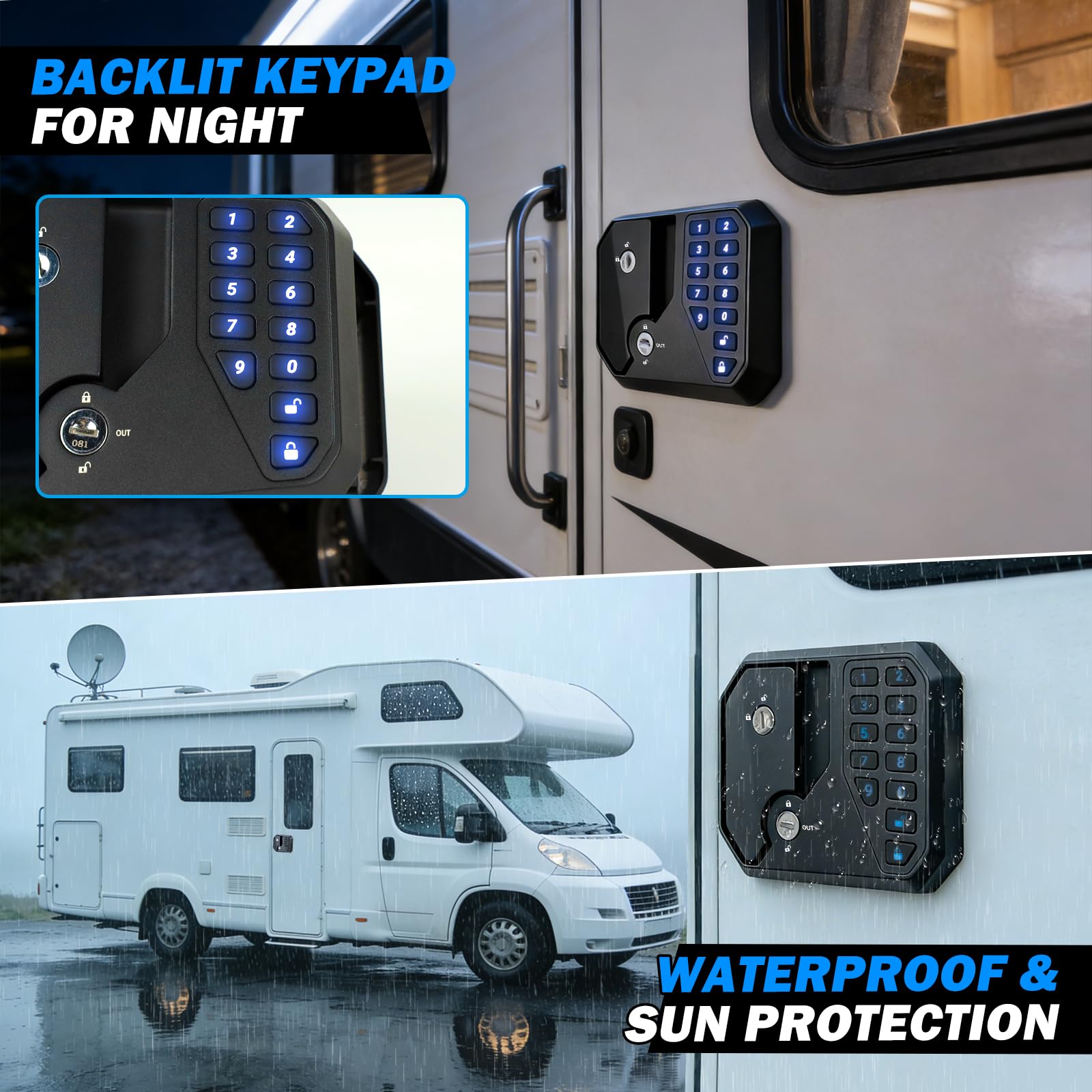 OPL5 RV Door Lock Keyless Entry with Remote and Password, Waterproof Aluminum Alloy RV Camper Door Latch for RVs with Standard Openings (3.75" x 2.75" x 1.5") - 5