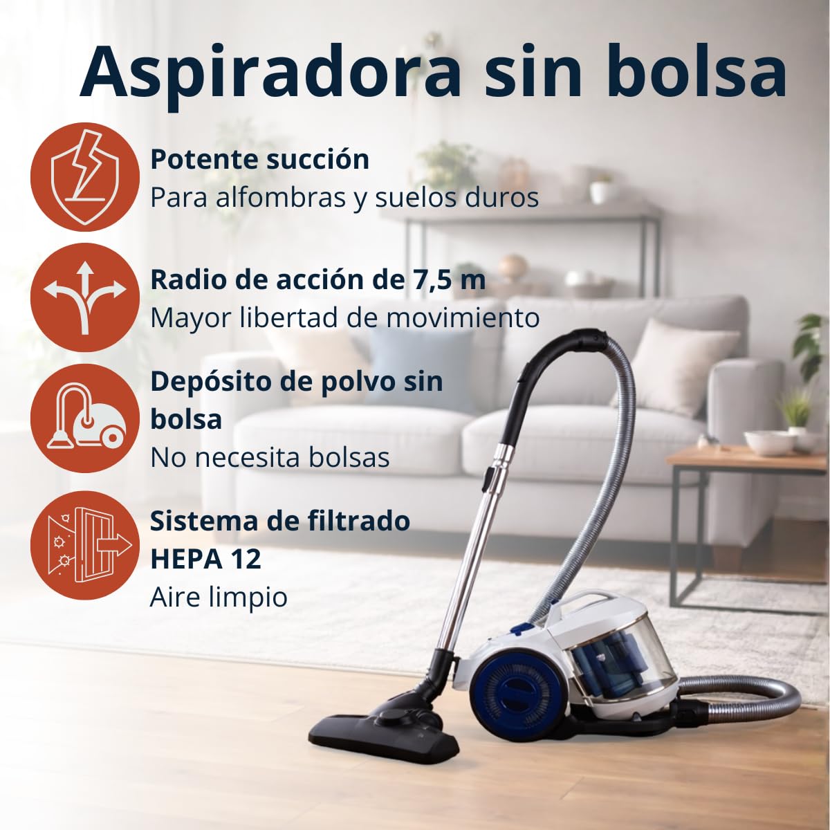Dirt Devil Aspiradora Ciclónica DD2511 - Aspiradora sin Bolsa Potente - Aspirador Compacto Ligero para Uso Diario - Vacuum Cleaner de 800W - con Boquillas Incluidas
