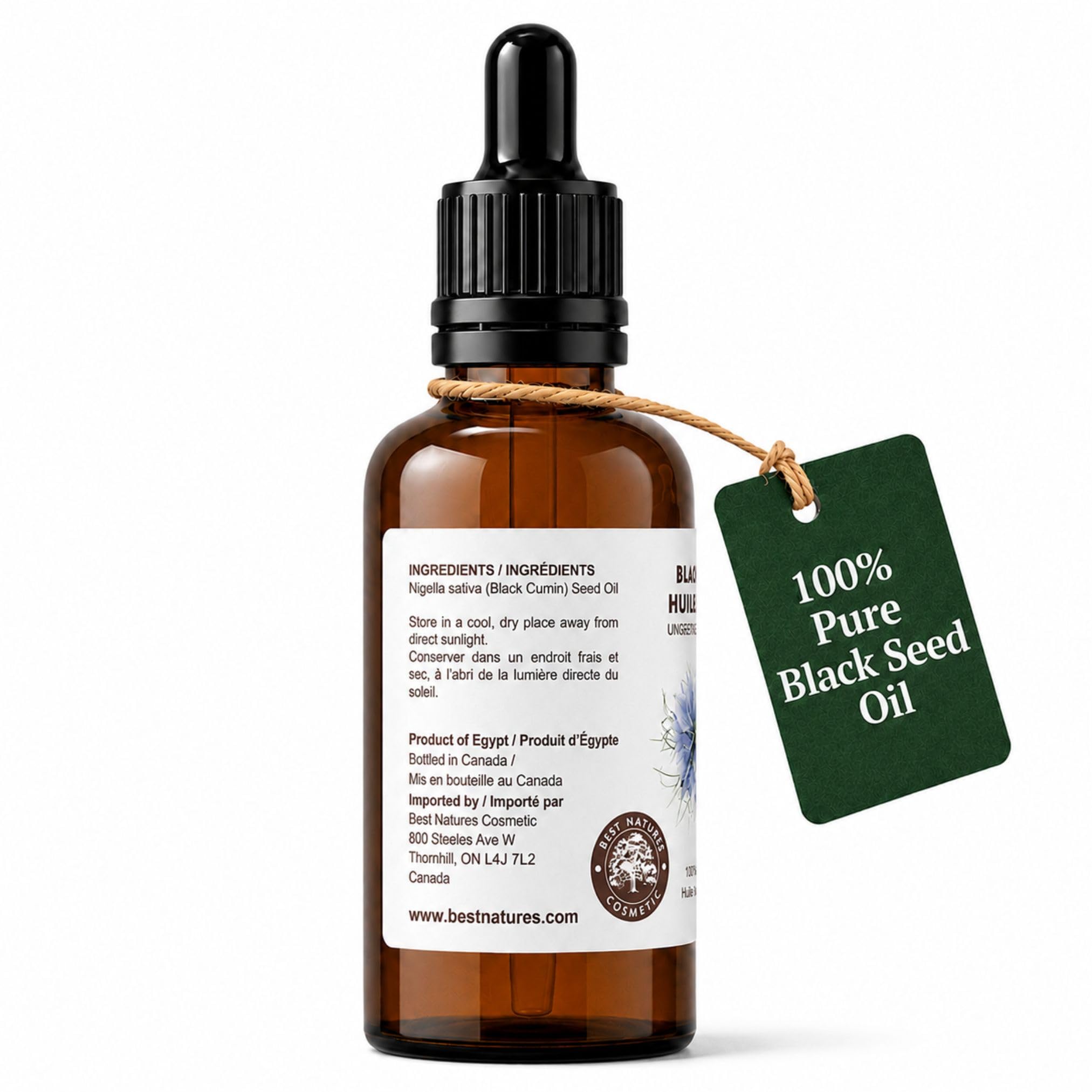 Best Nature's Cosmetics Aceite de comino negro 100% puro (Black Seed) – Aceite natural prensado en frío y sin refinar para cara, cuerpo y cabello – Aceite hidratante para la piel y el cabello