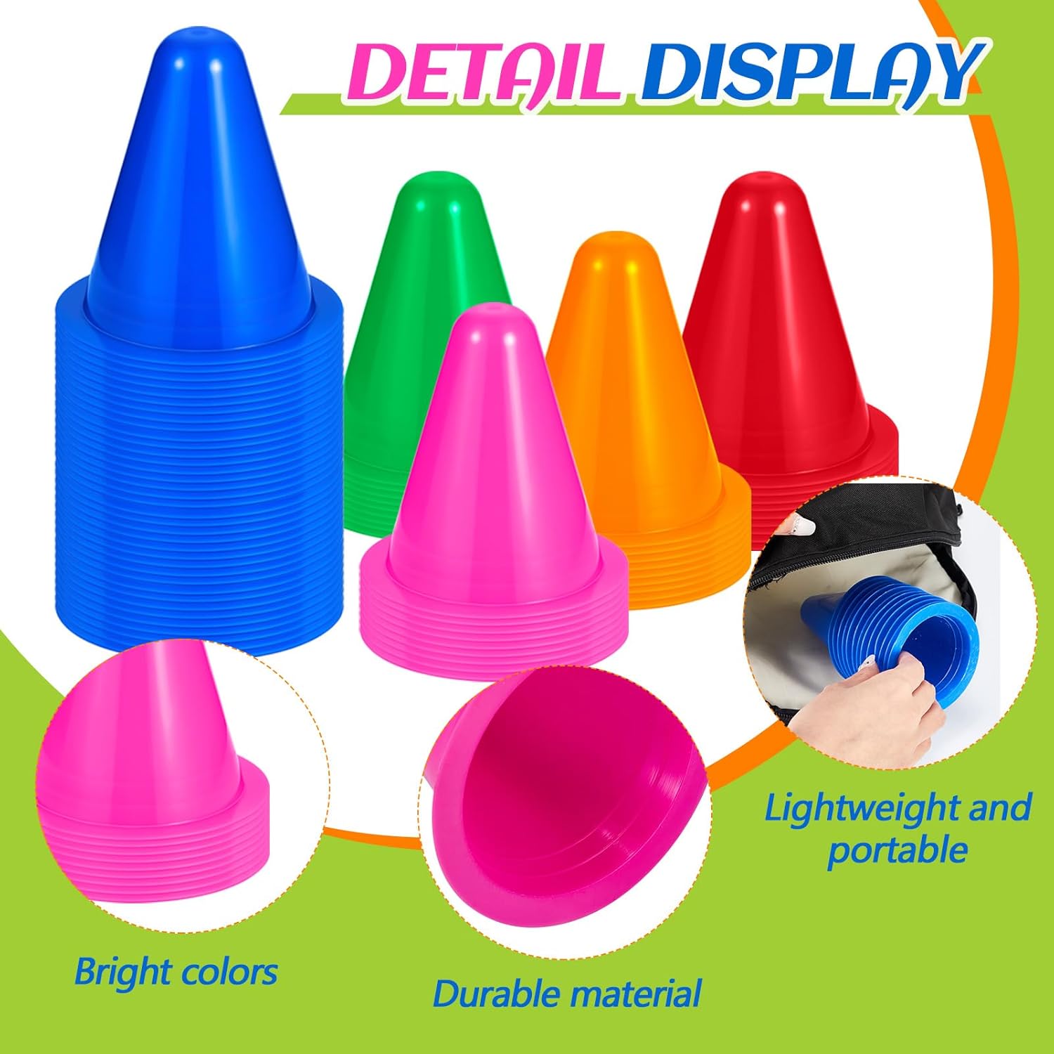 Wettarn 200 Pack 3.35'' Mini Cones for Classroom Agility Mini Sports Cones Training Soccer Tools for Kids Outdoor Indoor Roller Skating Obstacle Course Basketball Practice