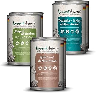 Venandi Animal Premium Wet Food for Cats, Trial Pack II, Chicken + Rabbit, Veal, Turkey, 6 x 400 g, Grain-Free and Natural, 2.4 kg product image