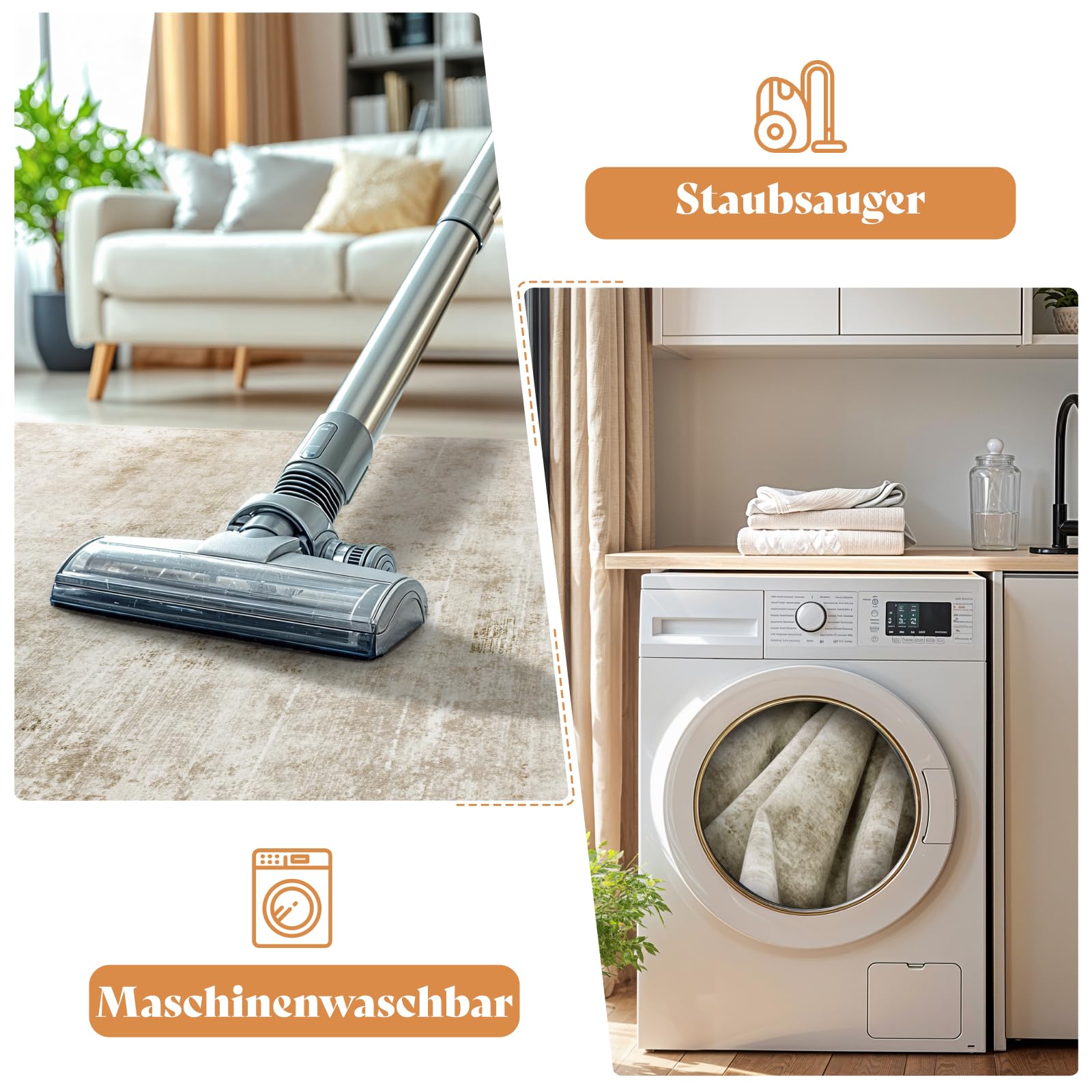 DEITAS Modernem Abstrakte Teppich Wohnzimmer 160x230cm, Ultraweicher Kunstwolle Kurzflor Carpet, Waschbar rutschfest Teppich für Schlafzimmer und Esszimmer, Büro, Beige
