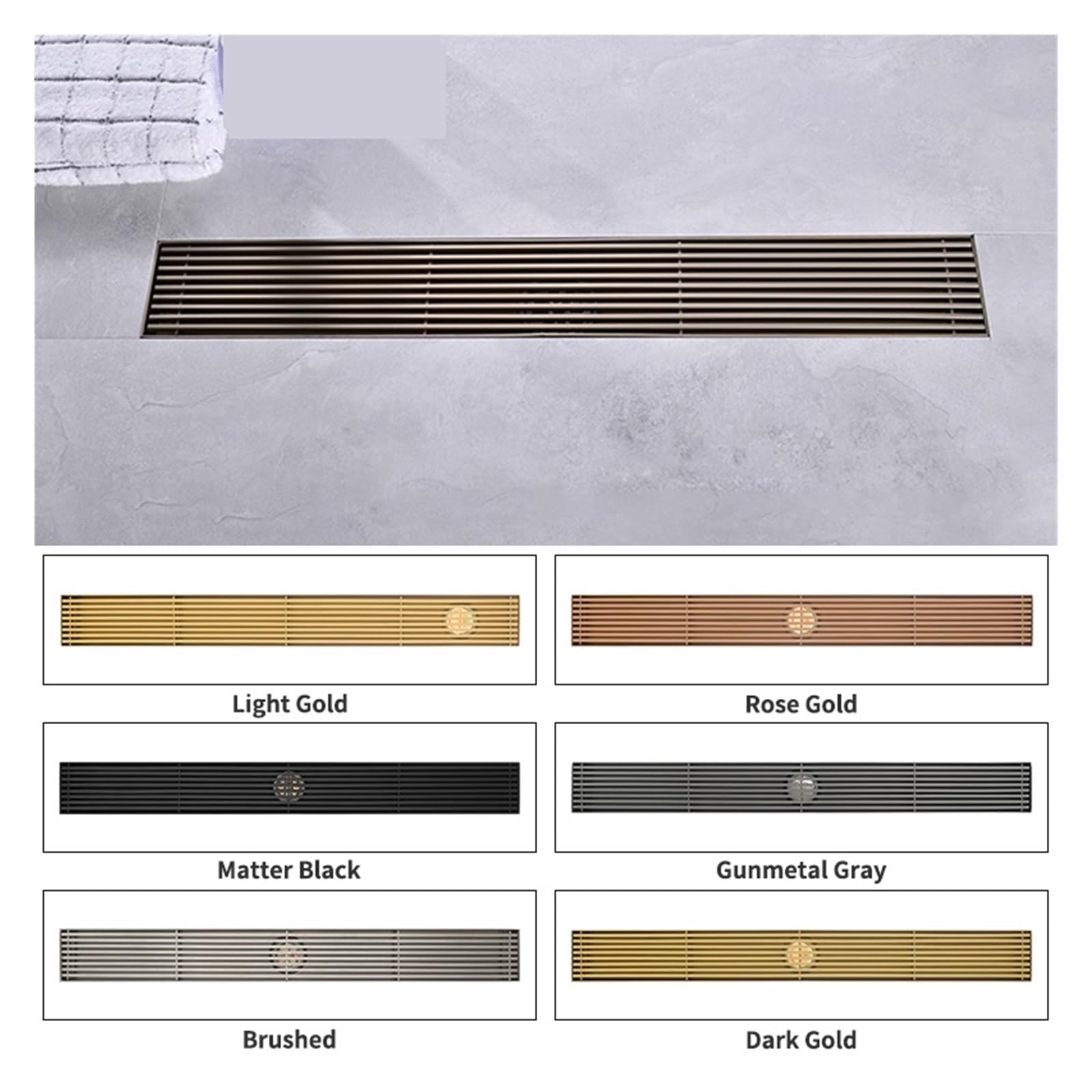 Drenaje De Piso 30-120CM Drenaje De Filtro De Residuos Cuadrado Acero Inoxidable | Desagüe de suelo de oro cepillado, drenaje de filtro de residuos cuadrado de 30-120CM, acero inoxidable(Black-M,1pcs-40cm)