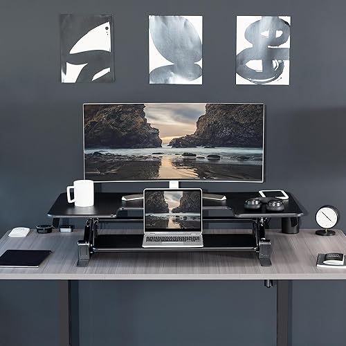 Miniatura 9 de VIVO DESK-V048V - Convertidor de escritorio de pie grande de altura ajustable de 48 pulgadas, serie V, estación de trabajo elevadora de monitor
