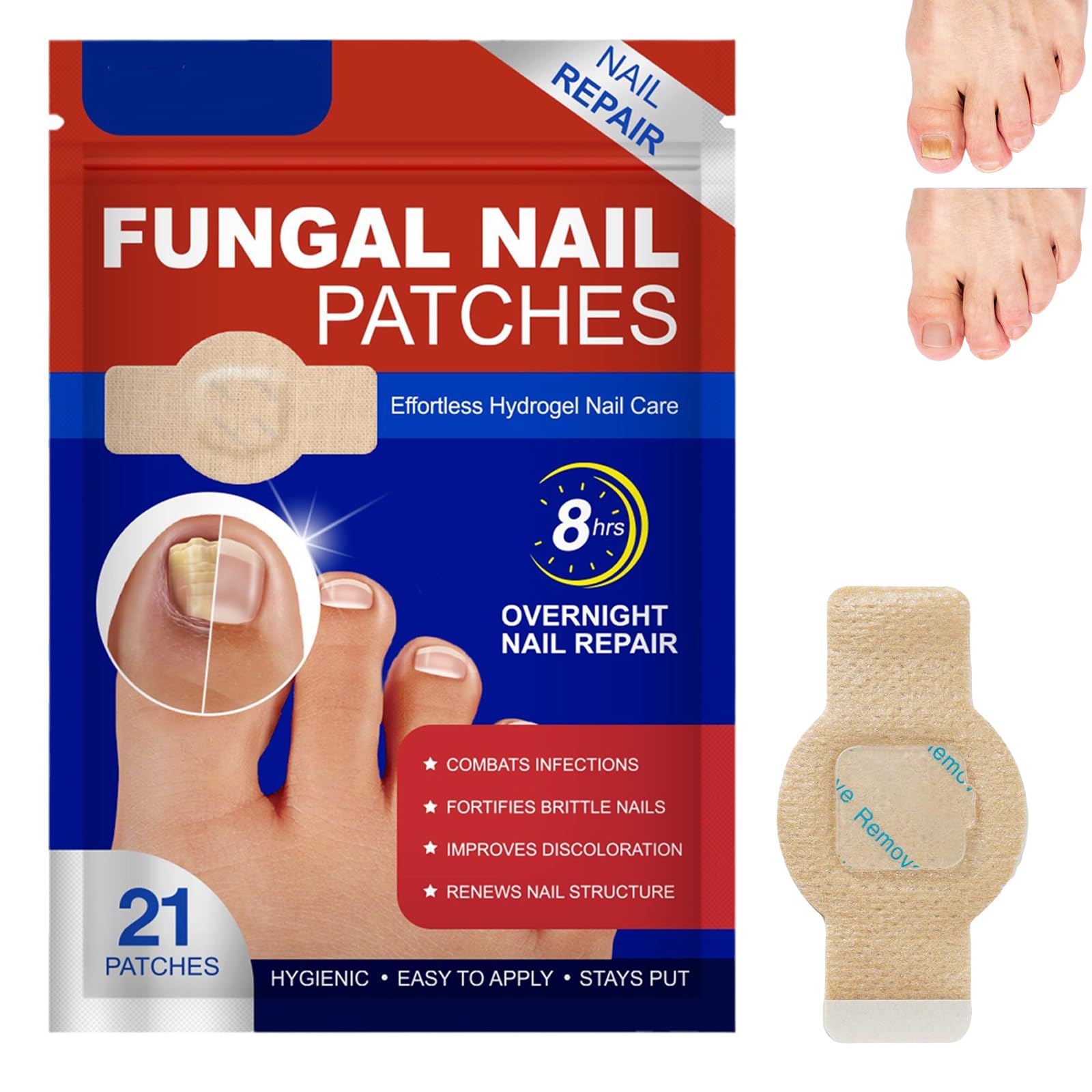 Fungal Nail Patches for Toenail Fungus, 21PCS Extra-Strength Nail Repair Strips with Natural Plant Extracts