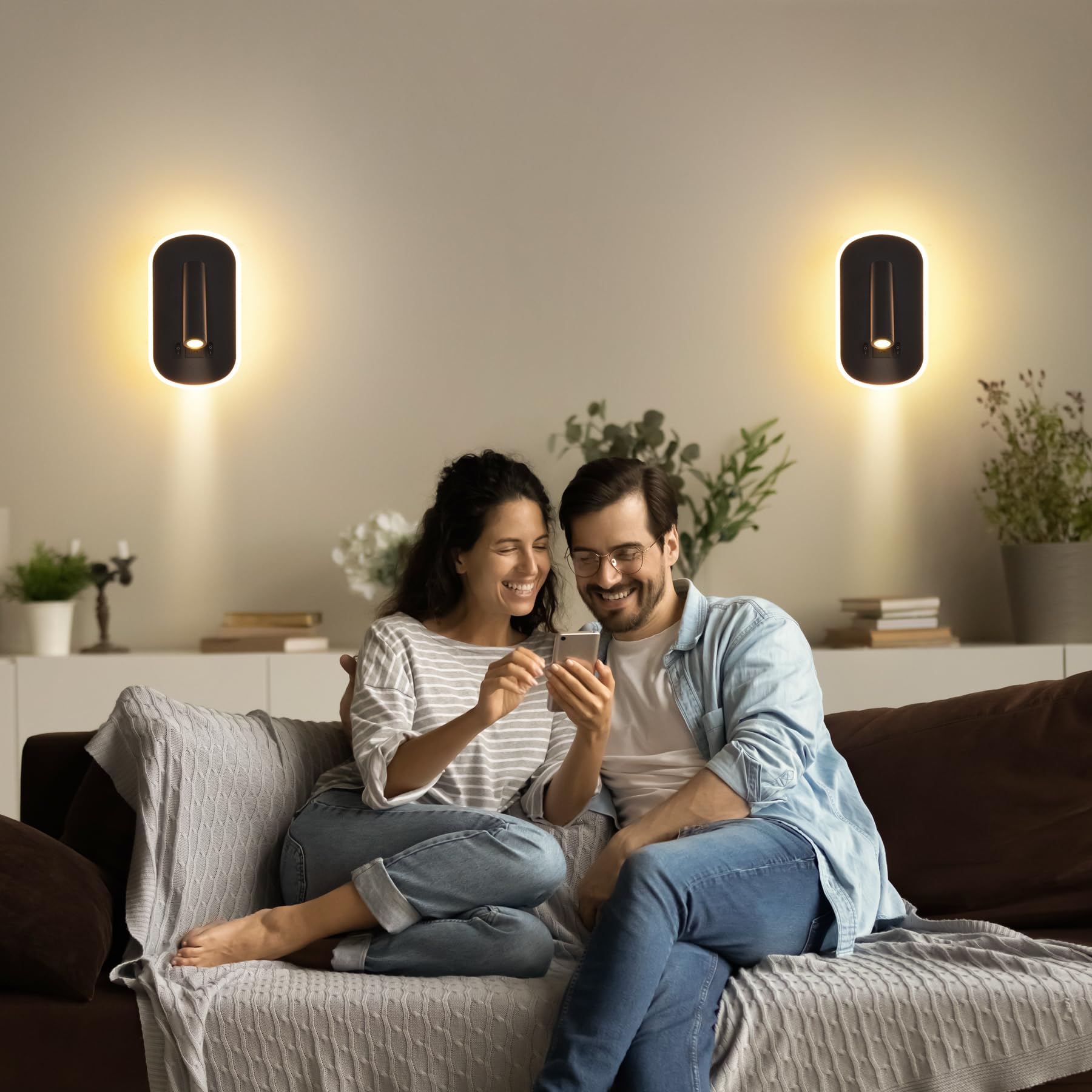 LED Liseuse de chevet,Applique Murale avec interrupteur,USB + TYPE C port de charge Luminaire Murale,3W 3000K + 9W 6000K éclairage d'ambiance de chambre à coucher,Spot réglable Lampe de Lecture Noir