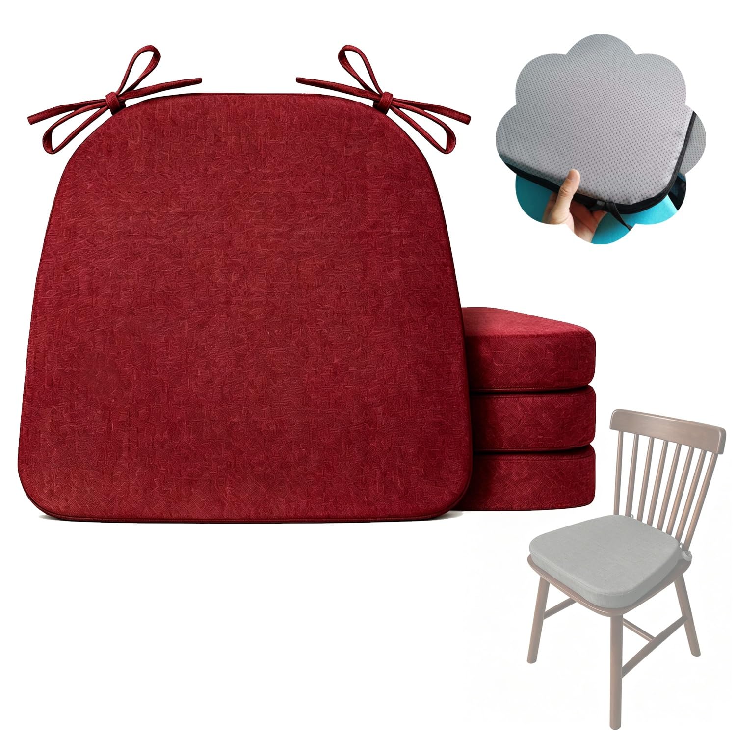 Cafusesdd Cafusedd Square Chair Cushions with Skid Rubber Back, 4-Psc Splash-Proof Dining Chair Covers, Seat Cushions for Patio Furniture Kitchen/Porch/Garden(LightGray,2''/19''*17'')