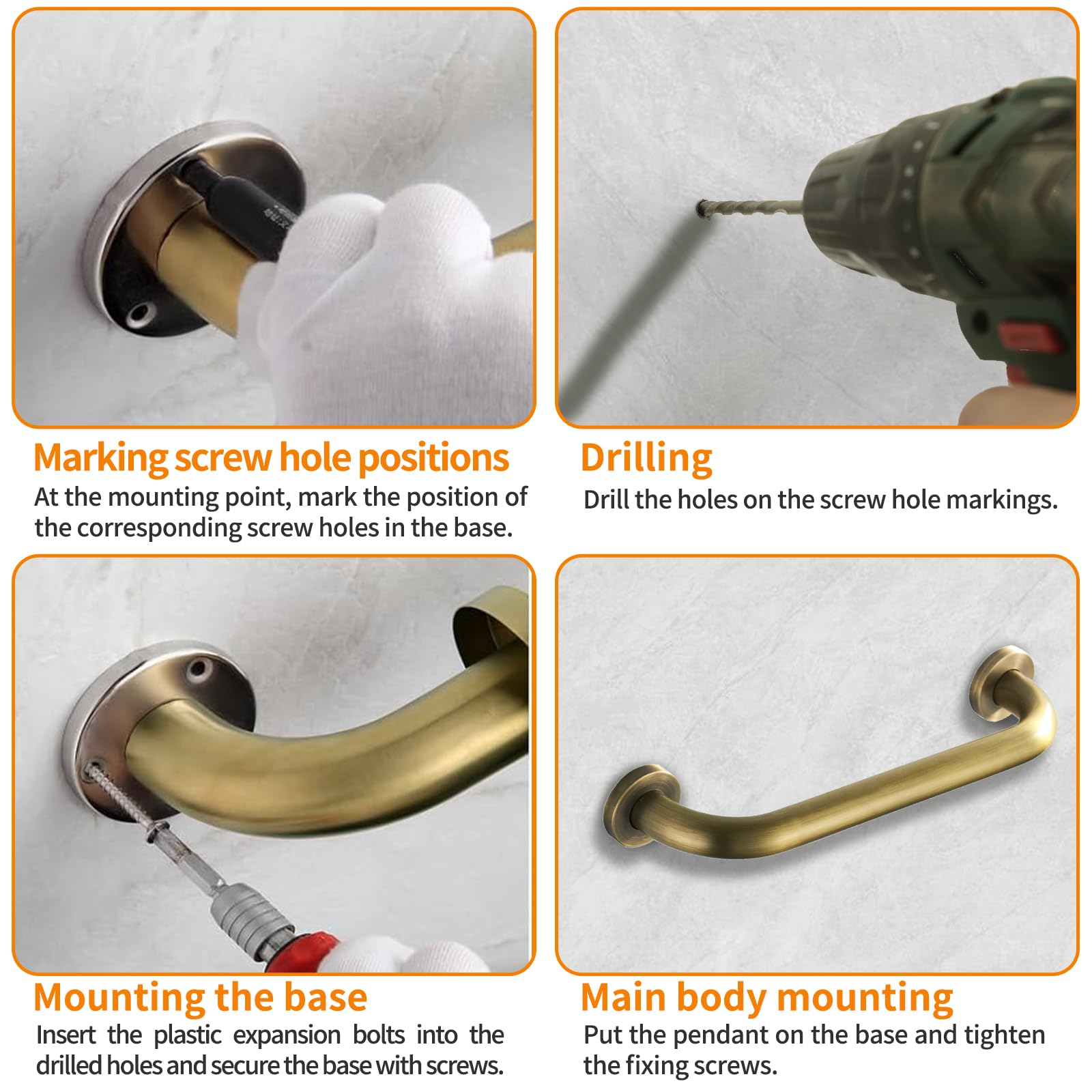 Asa Seguridad Antideslizante para Baño, Bañera Toallero Manija, Pasamanos Seguridad con Tornillos Ocultos, Reposabrazos para Inodoro, Cocina, Dormitorio, Discapacitados, Niños, Mayores(Dorado-30CM)