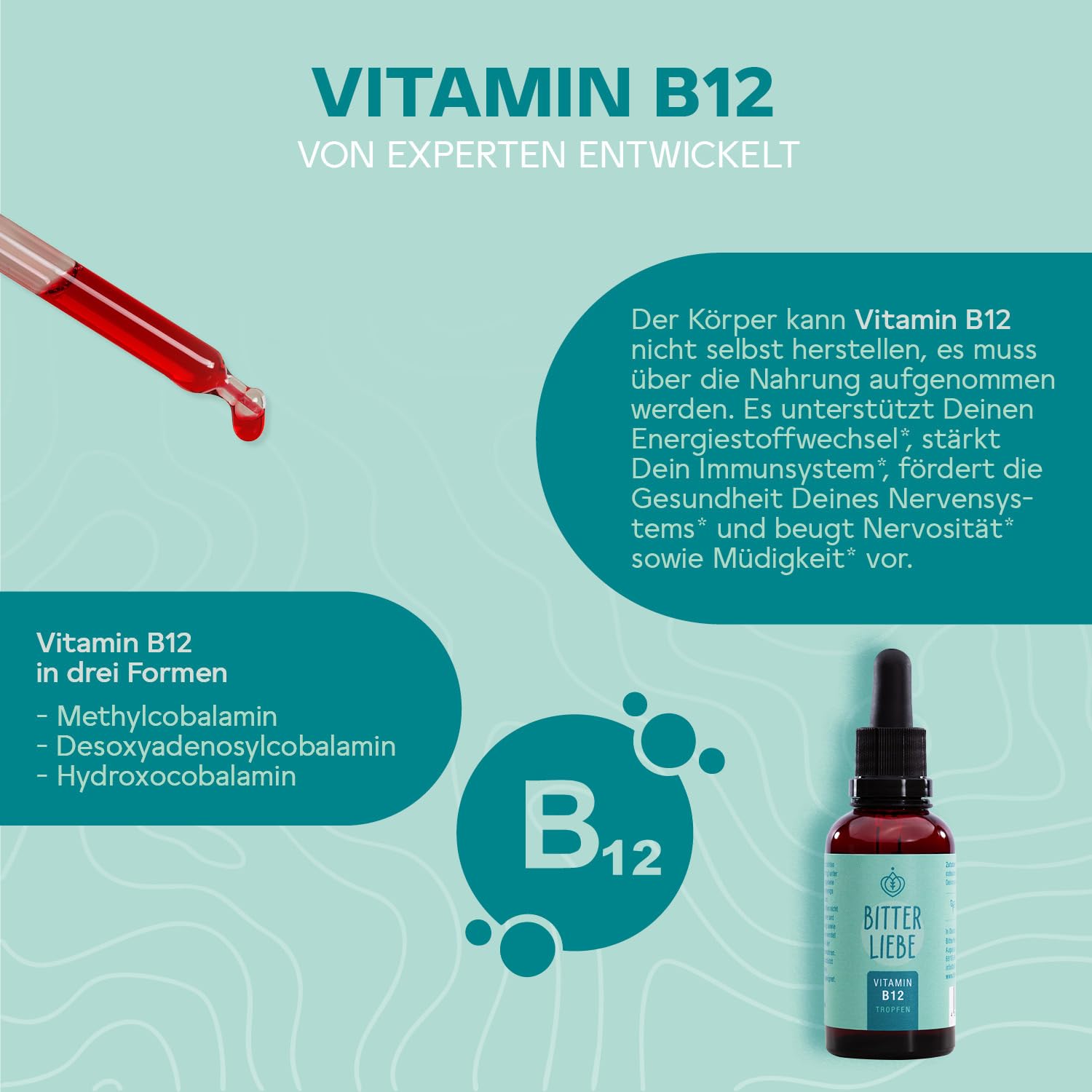 BitterLiebe - Vitamin B12 Tropfen hochdosiert - 500µg B12 pro Tagesdosis - doppelt aktiv mit Methylcobalamin und Adenosylcobalamin - unterstützt die Blutbildung und das Nervensystem (3)