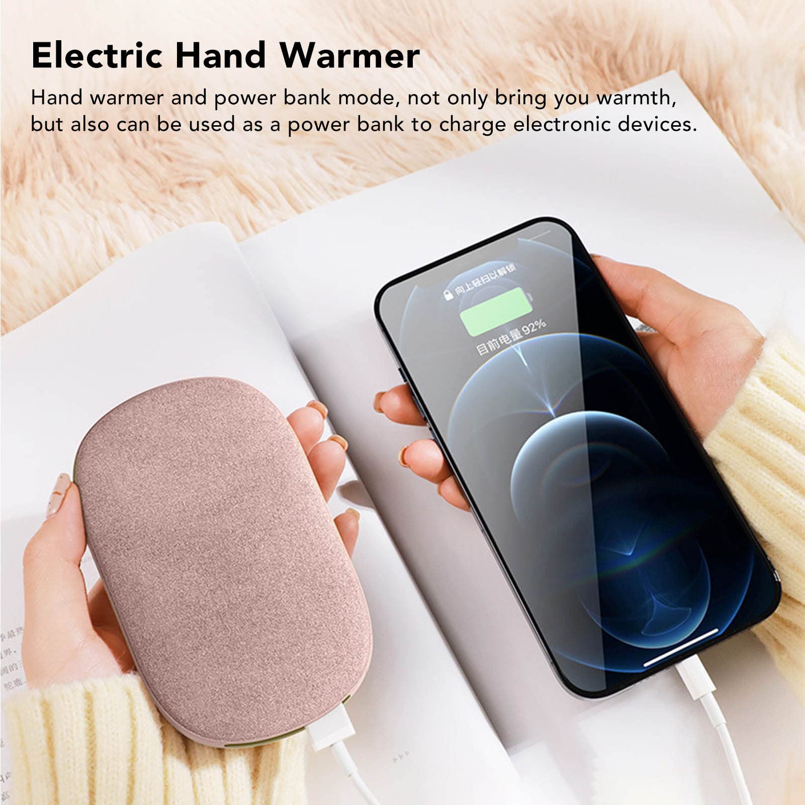 Calentador de Manos Banco de energía Calentamiento rápido eficiente Pantalla Digital portátil Eléctrico Recargable para Exteriores