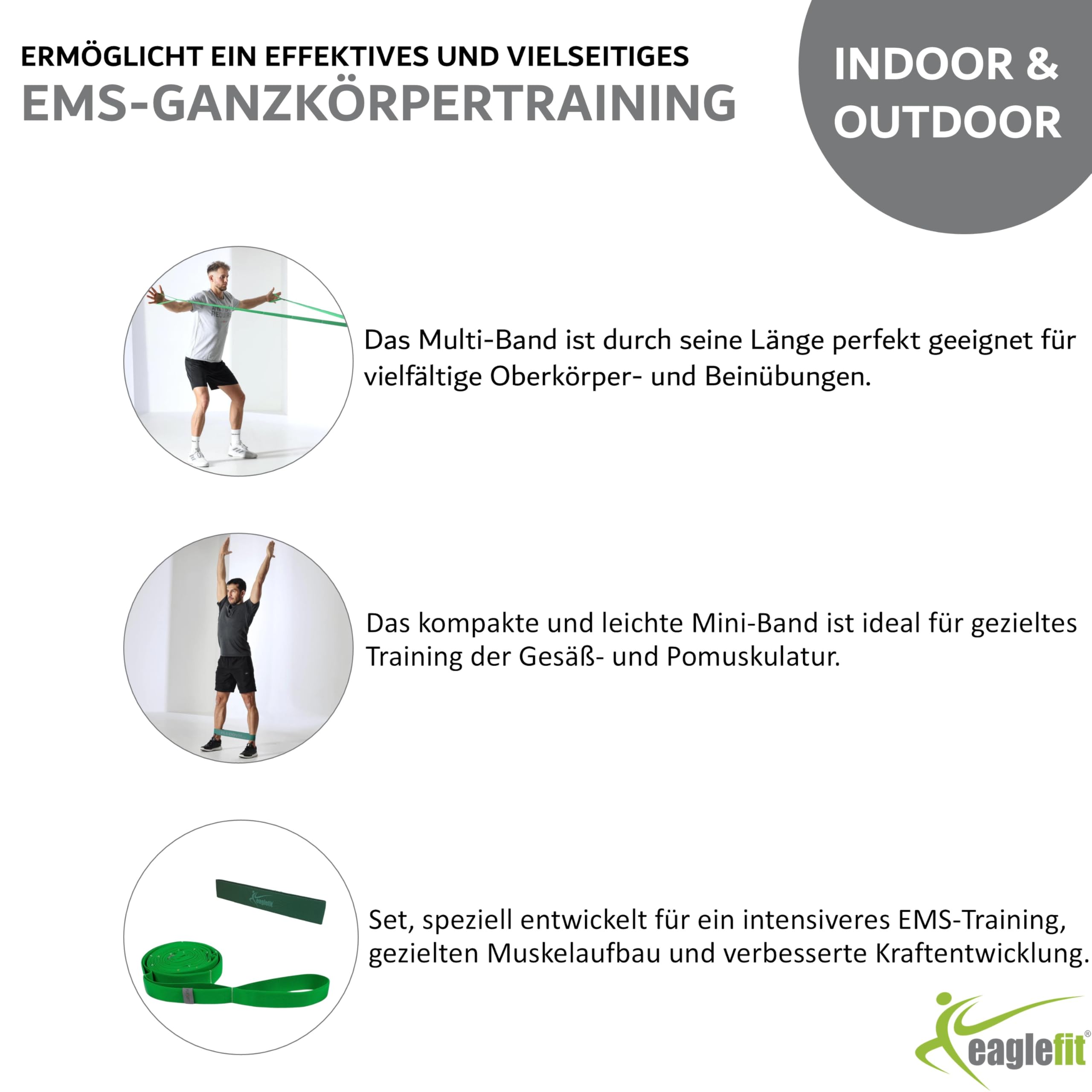 eaglefit - Trainings-Bänder-Set: Miniband und Multiband - Widerstandsbänder für Ganzkörpertraining und EMS-Training - Fitnessbänder verwendbar mit/ohne EMS - Training für Oberkörper und Po