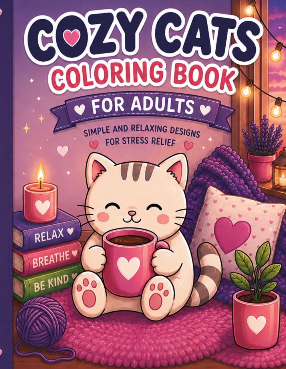 Cozy Cats Coloring Book for Adults: 40 Simple and Relaxing Designs for Stress Relief