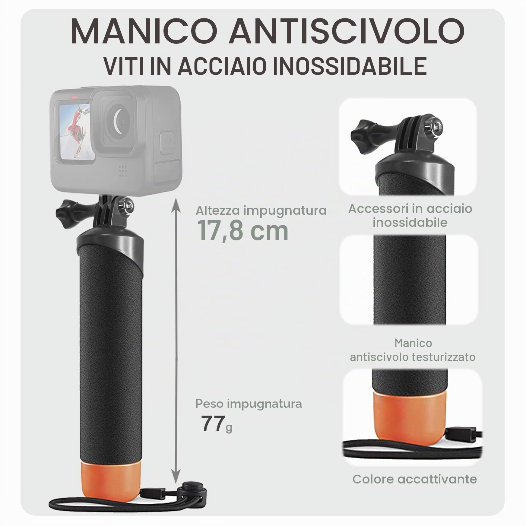 FitStill Custodia subacquea impermeabile da 45 m e maniglia di galleggiamento per Go Pro Hero 4K, impugnatura monopiede galleggiante per kit di accessori per action camera Hero4K 2024