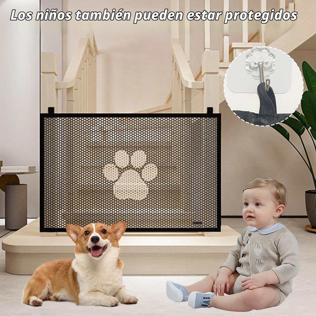 1 Pcs Puerta de seguridad para perros y gatos, 110 x 78 cm, valla exterior, portátil, plegable, universal, extensible, para bebés, puerta divisoria, puerta interior y exterior