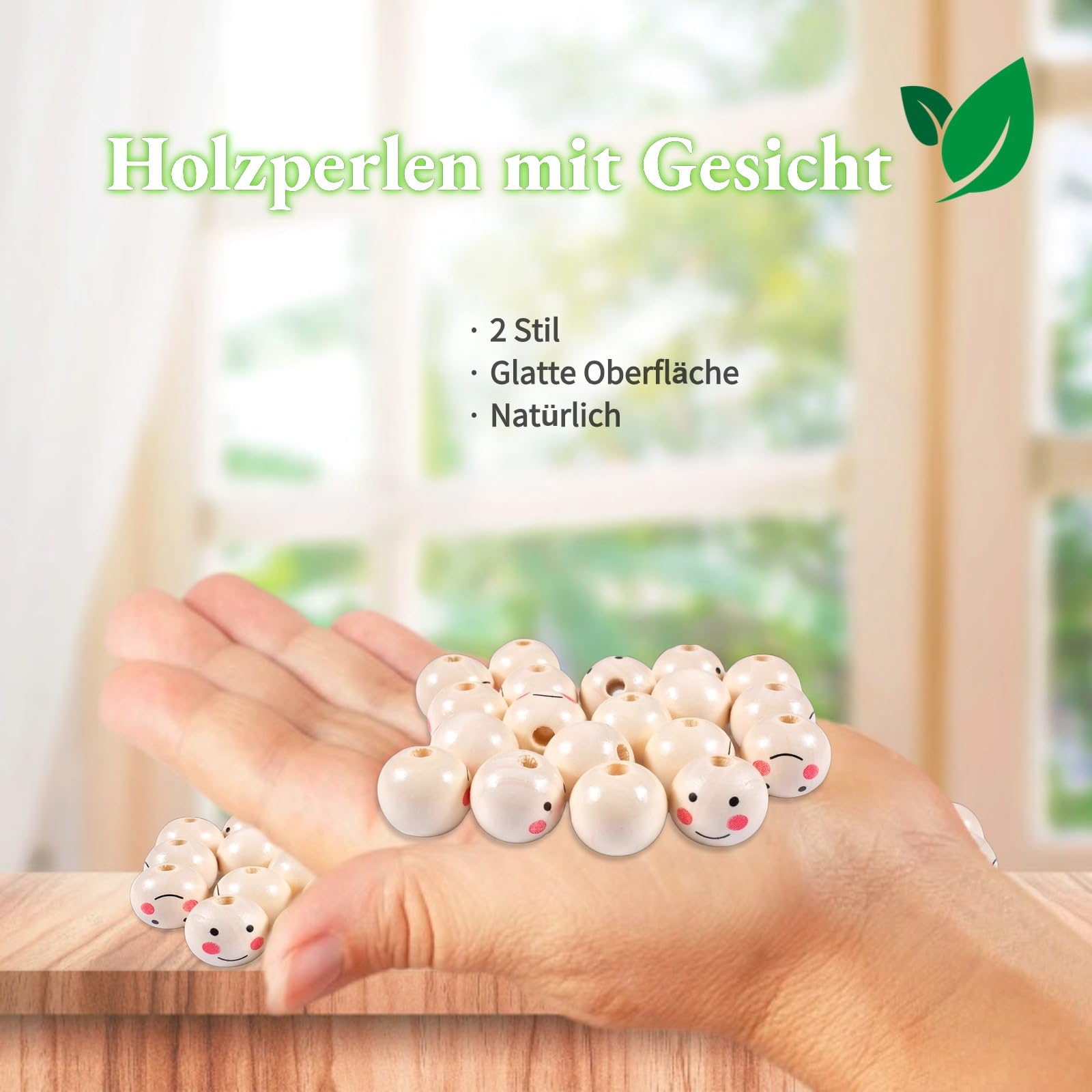 Lufcziel Perle Di Legno Con Viso, 60 Pezzi, Teste Di Legno Con Viso, 20