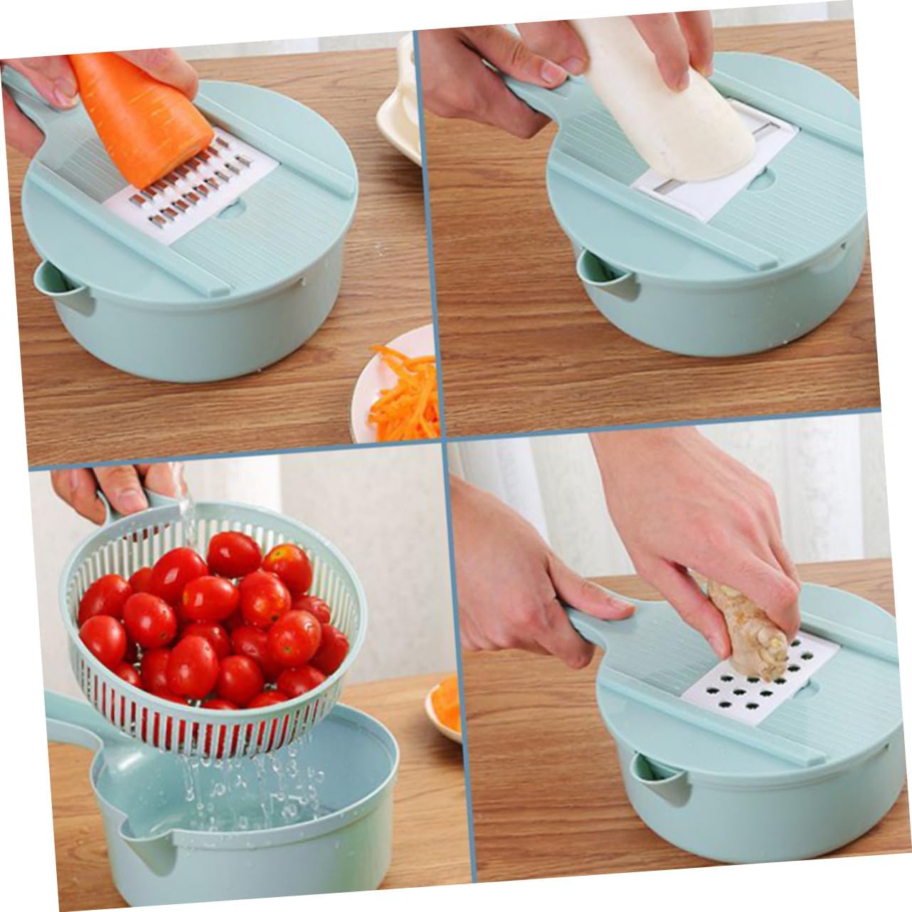 12pcs Multifunctional Potato Slicer Kitchen Shredder Vegetable Chopper Turnip Grater Strong Cutting Head Non-slip Bottom Pad Safe
