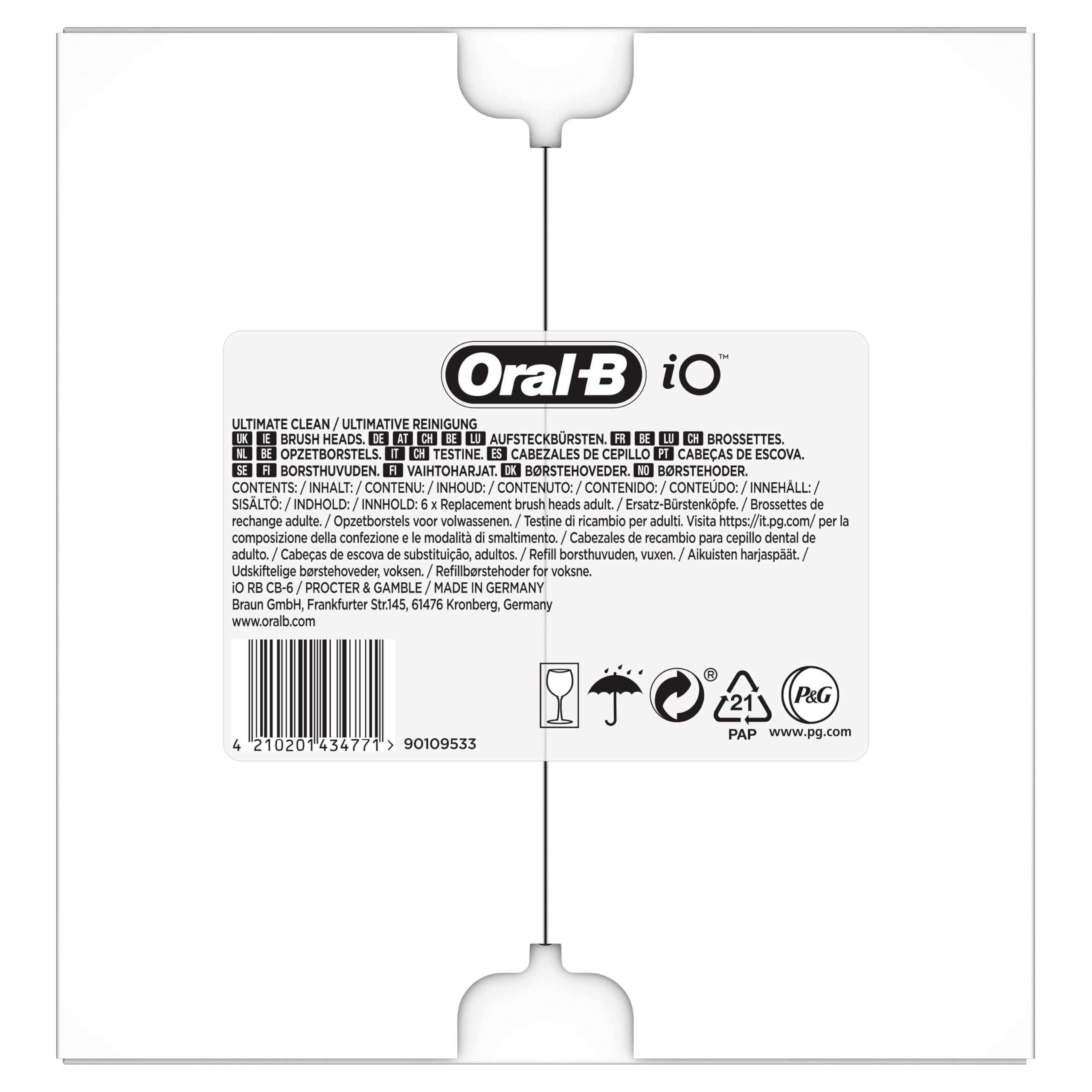 Oral-B iO Ultimate Clean Brossettes Noires De Rechange, Embouts Ronds S’Adaptant Aux Dents, Éliminent La Plaque Dentaire, Pour Les Brosses Électriques Magnétiques, Emballage Carton, Lot de 6