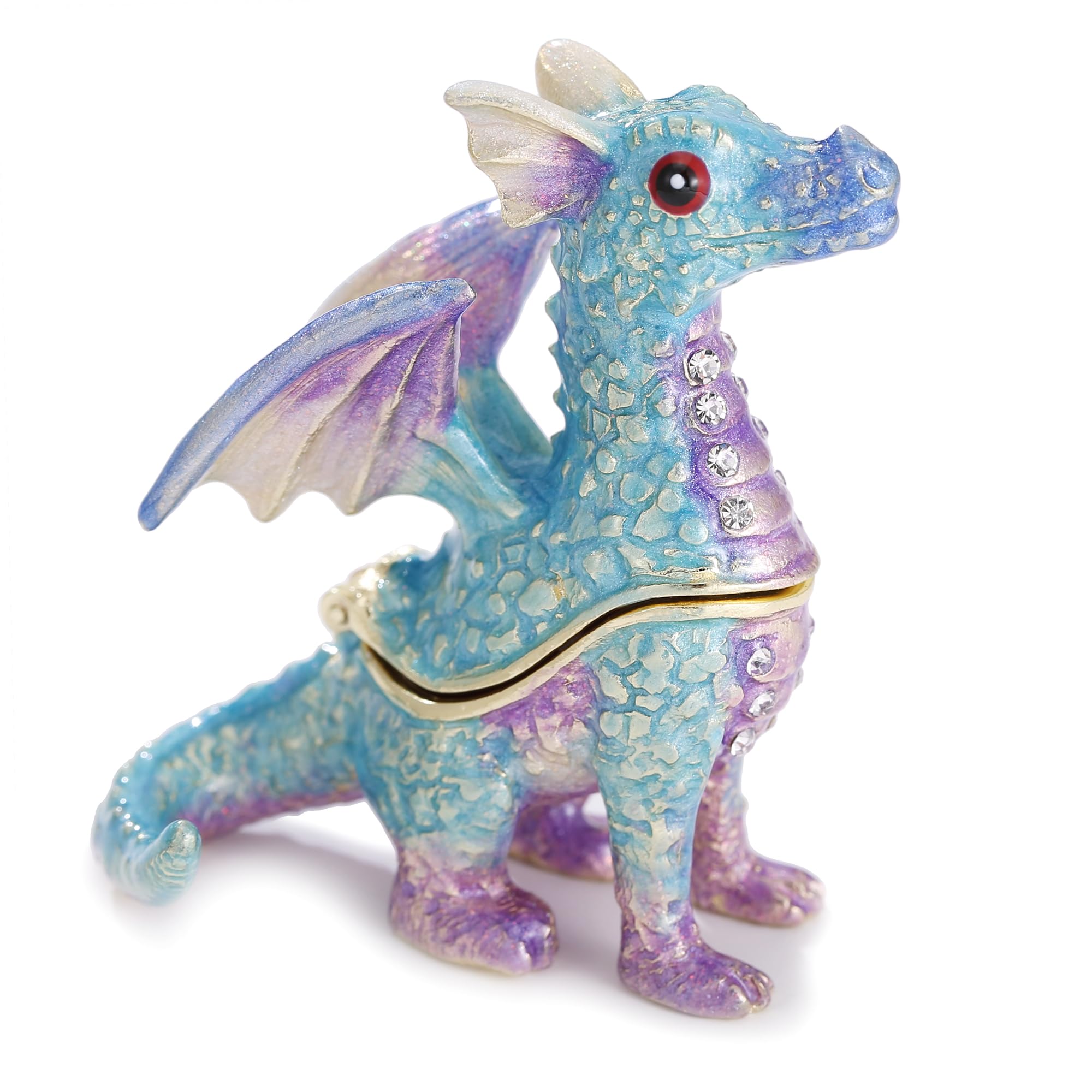 Hand Painted Enamel Dragon Trinket Box for Home Decor, Unique Keepsake Collectible Figurine Jewelry Organizer Storage, Personalized Elegant Handmade Statue Decorative Ornament Gifts (Blue Dragon)