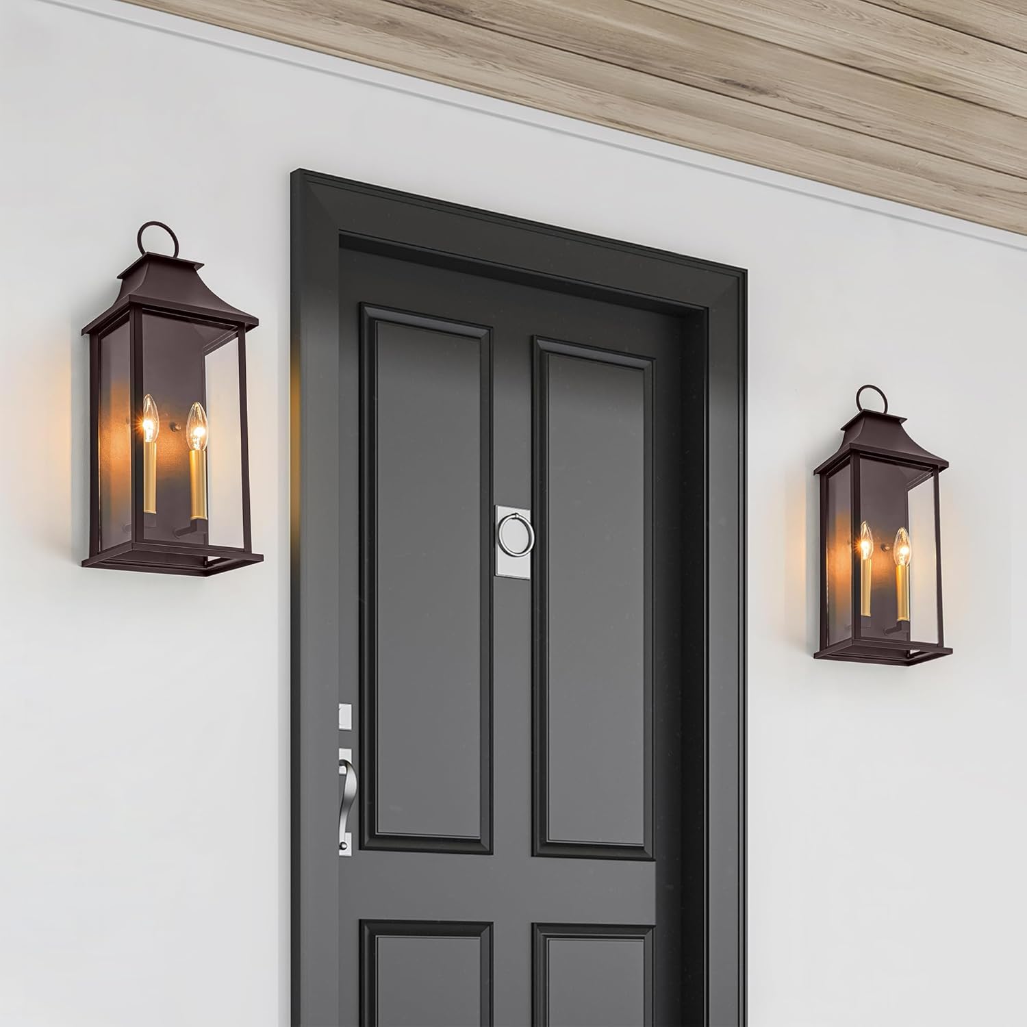 Oil Rubbed Bronze Dusk to Dawn Outdoor Wall Light, 20.6" Large Outside Wall Sconce Light 2-Light, Modern Exterior Wall Lantern with Glass, Waterproof Outdoor Porch Light for House, Porch