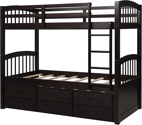 Miniatura 7 de Harper&Bright Designs - Litera individual sobre individual con barandilla de seguridad, escalera, cama nido individual con 3 cajones para niños,